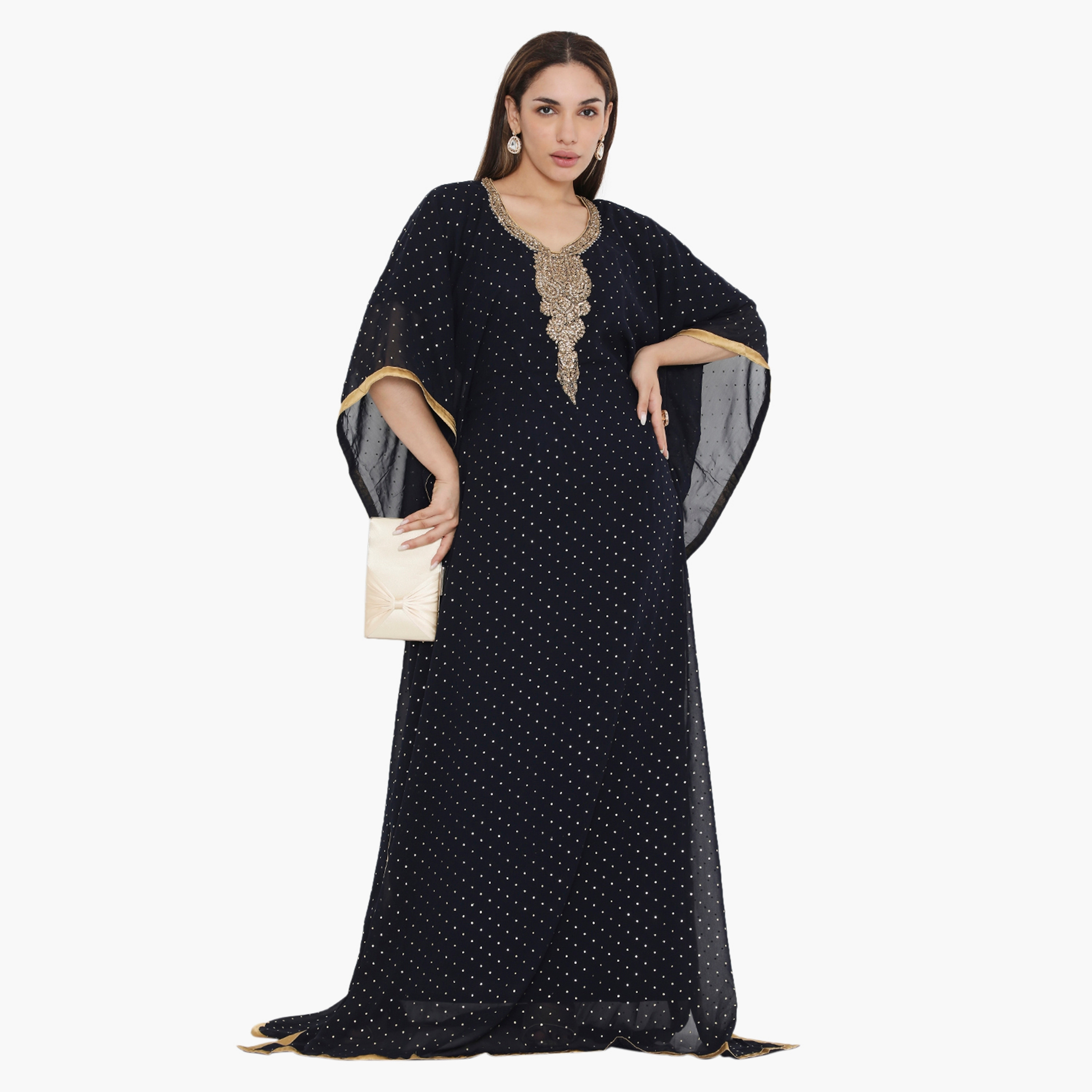 جلابية نسائية من هناء وسارة باللون الازرق مزينة بالخرز ومزخرفة-women-arabicclothing-jalabiyas-image-1