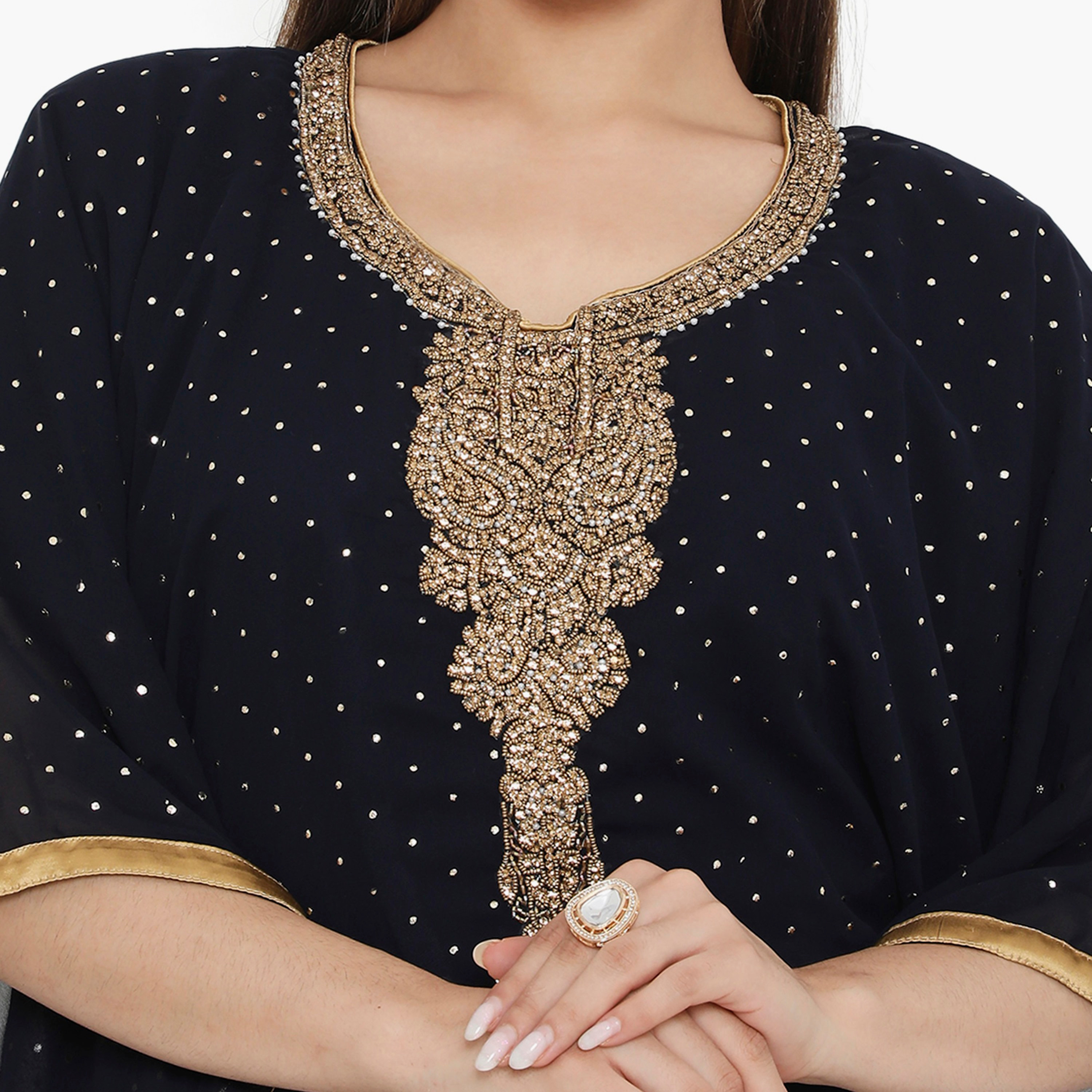 Hana & Sara Blue Beaded and Embellished Women's Jalabiya-women-arabicclothing-jalabiyas-image-2