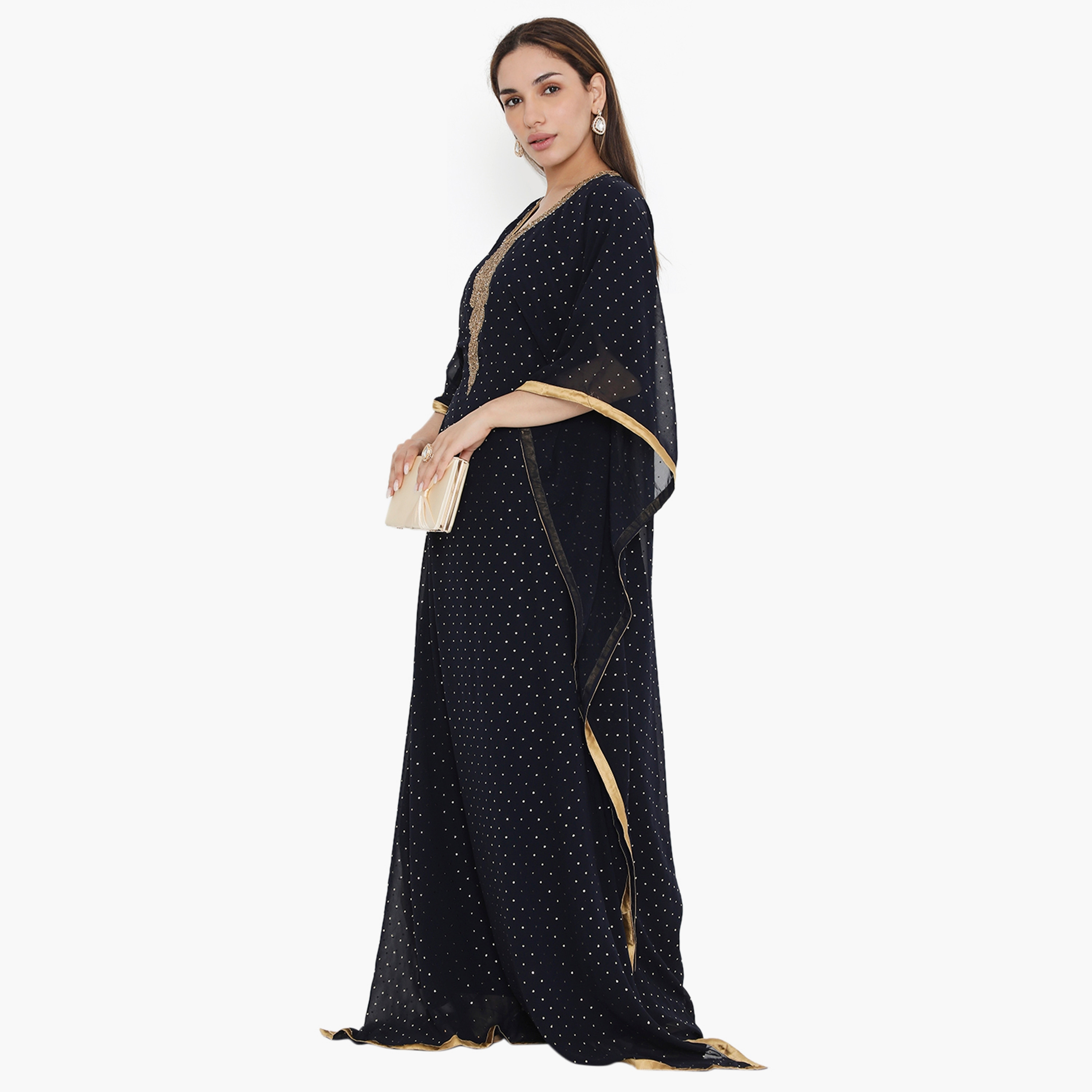 جلابية نسائية من هناء وسارة باللون الازرق مزينة بالخرز ومزخرفة-women-arabicclothing-jalabiyas-image-3