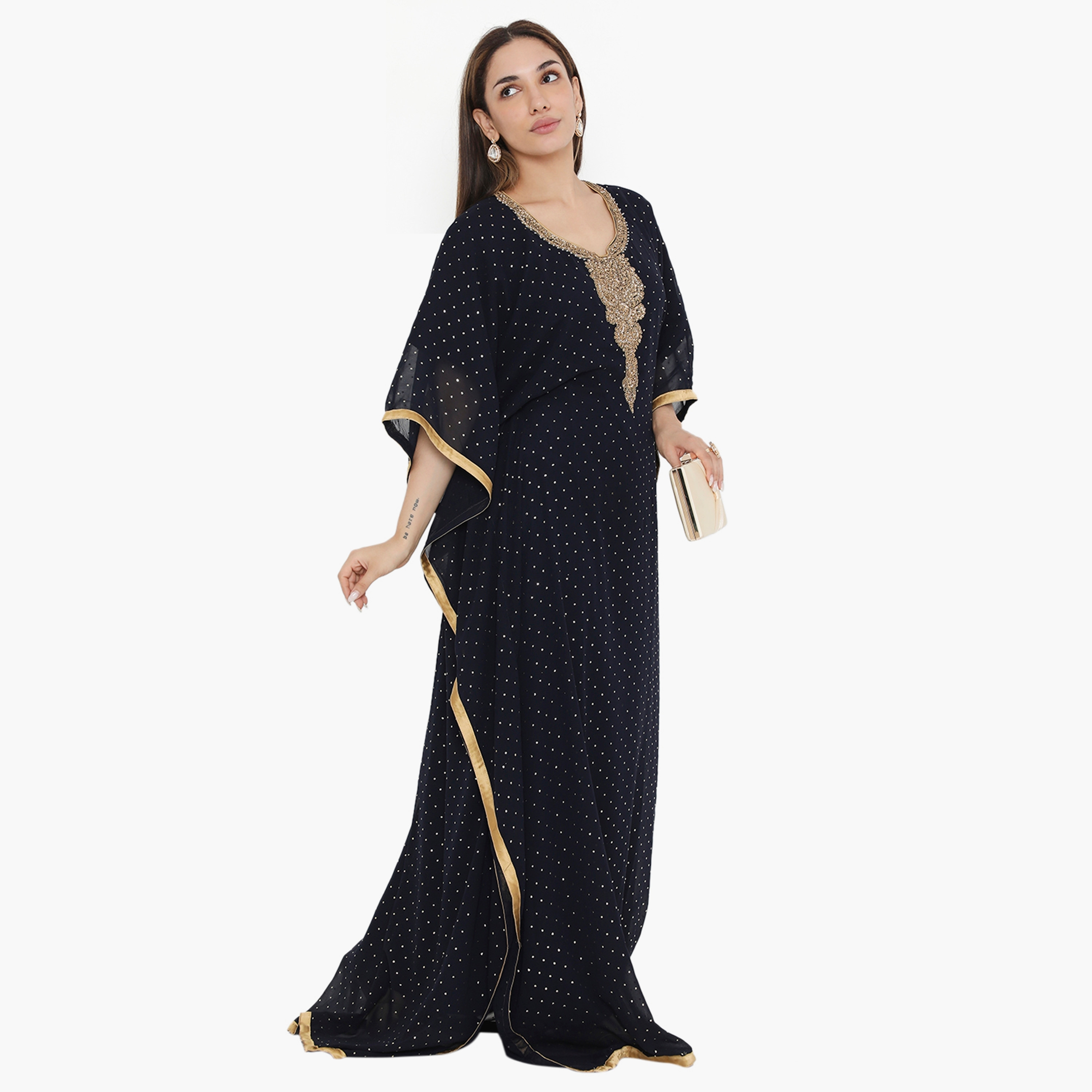 Hana & Sara Blue Beaded and Embellished Women's Jalabiya-women-arabicclothing-jalabiyas-image-4