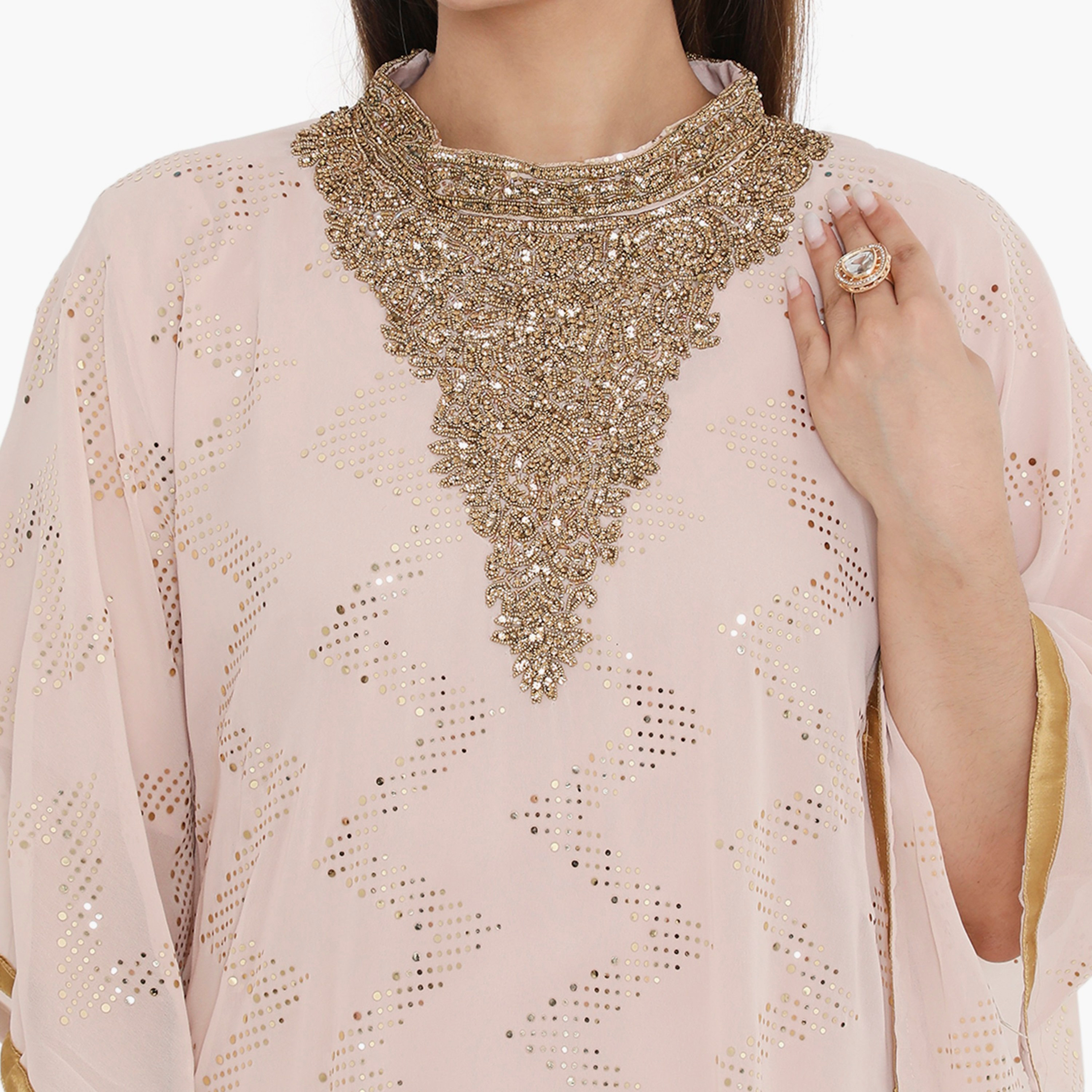 جلابية نسائية من هناء وسارة باللون البيج مزينة بالخرز ومزخرفة-women-arabicclothing-jalabiyas-image-2