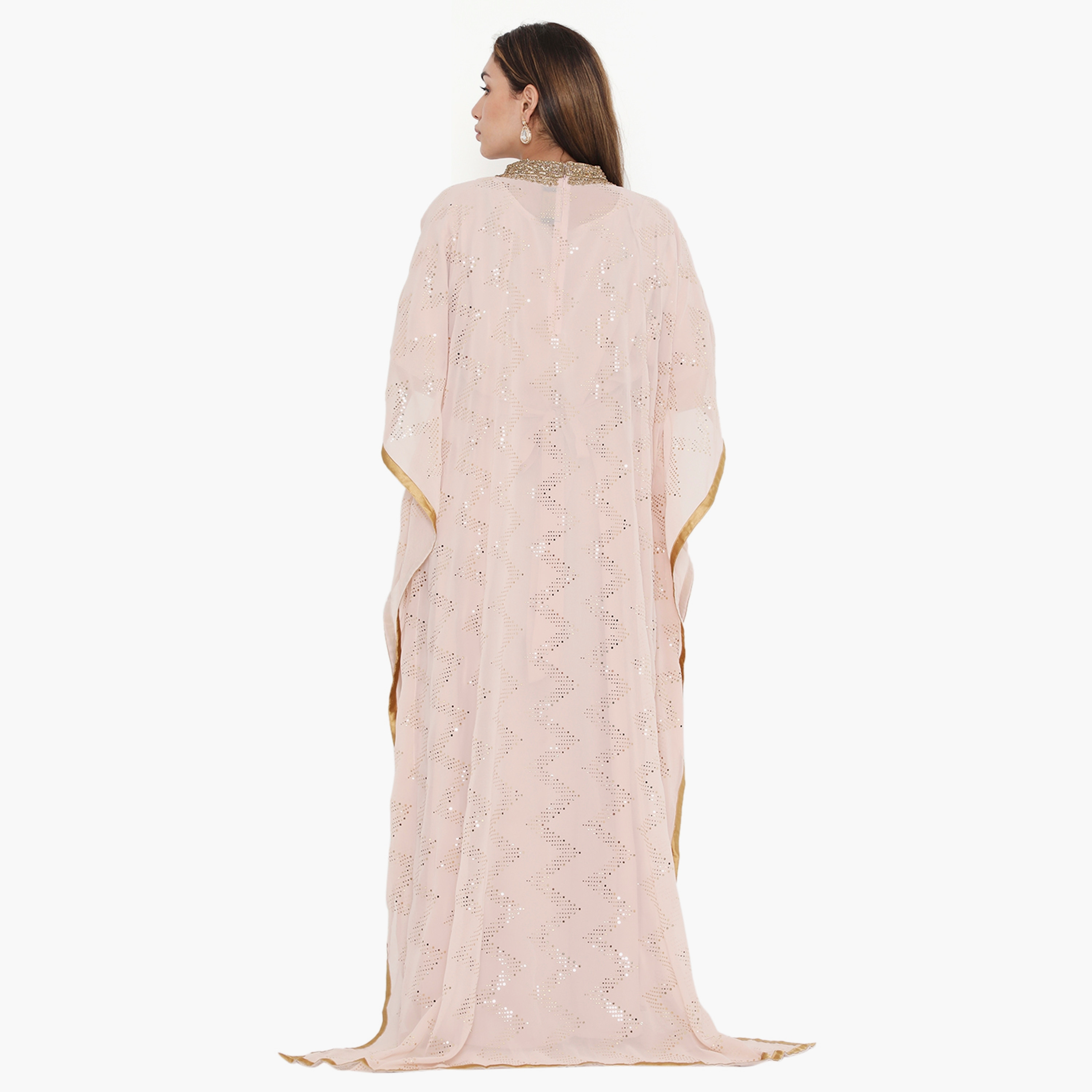 Hana & Sara Peach Beaded and Embellished Women's Jalabiya-women-arabicclothing-jalabiyas-image-5