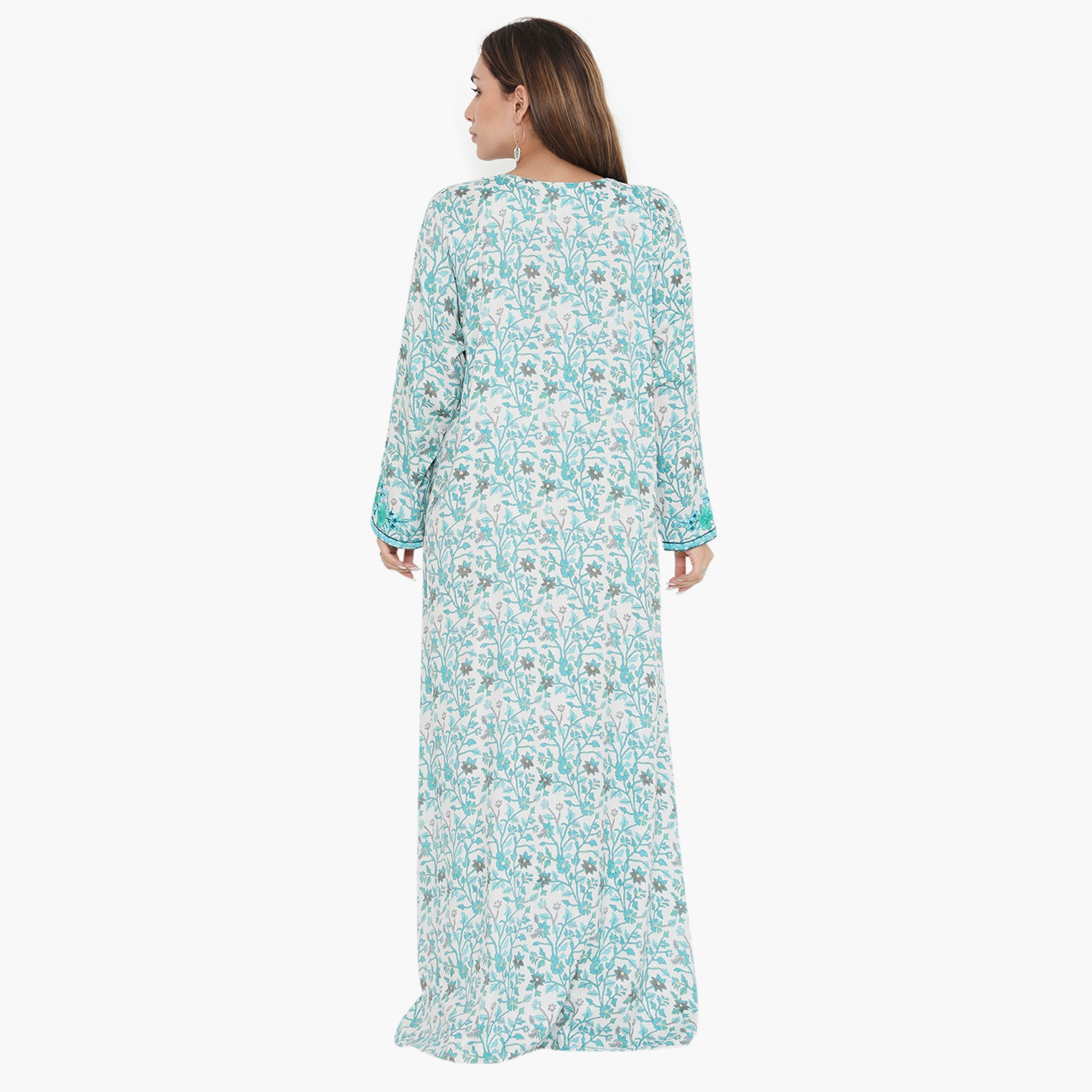 جلابية نسائية مطرزة ومطرزة بالورود الازرق ذات يوك من هناء وسارة-women-arabicclothing-jalabiyas-image-5
