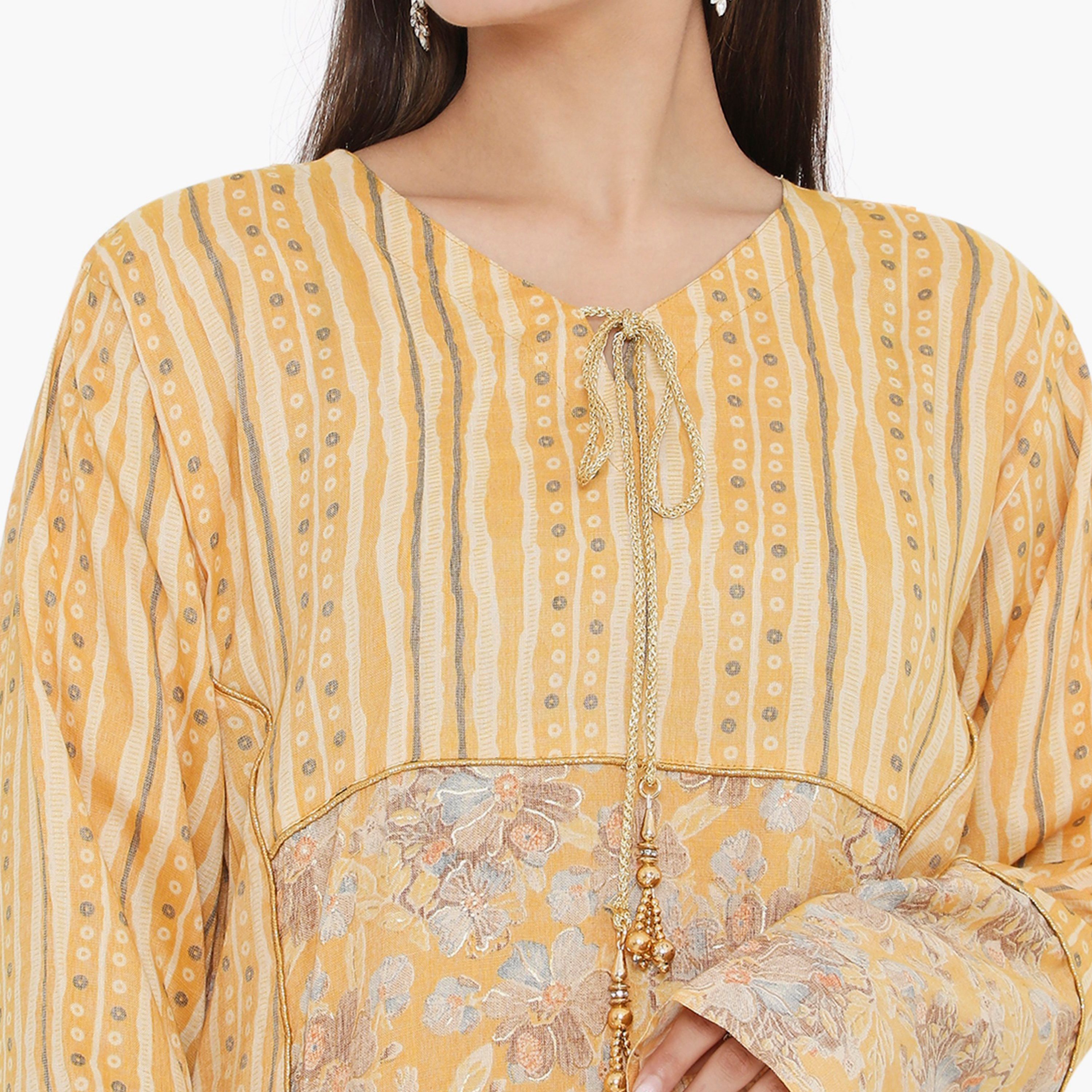 Hana & Sara Floral and Piping Detail Women's Jalabiya-women-arabicclothing-jalabiyas-image-2