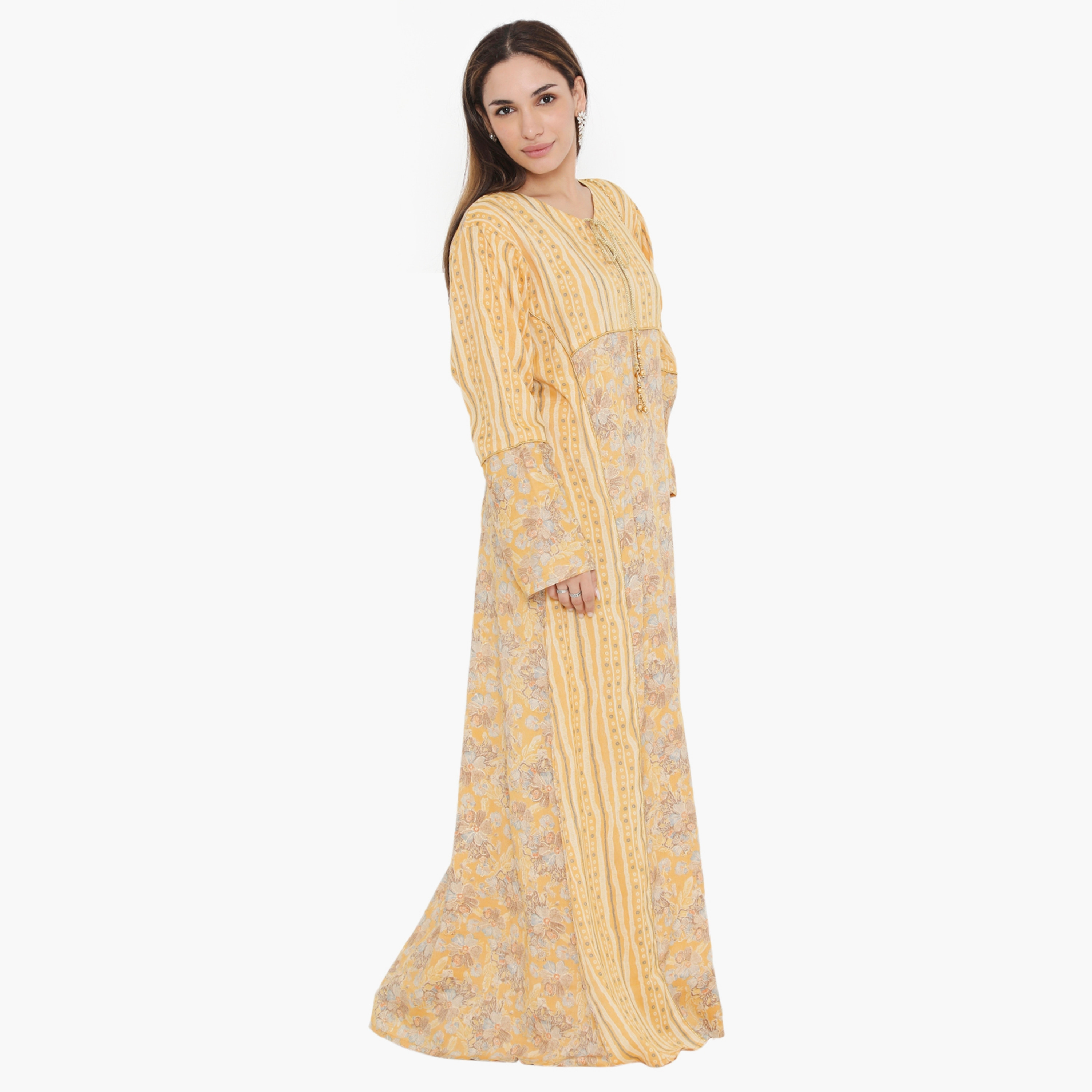 Hana & Sara Floral and Piping Detail Women's Jalabiya-women-arabicclothing-jalabiyas-image-4