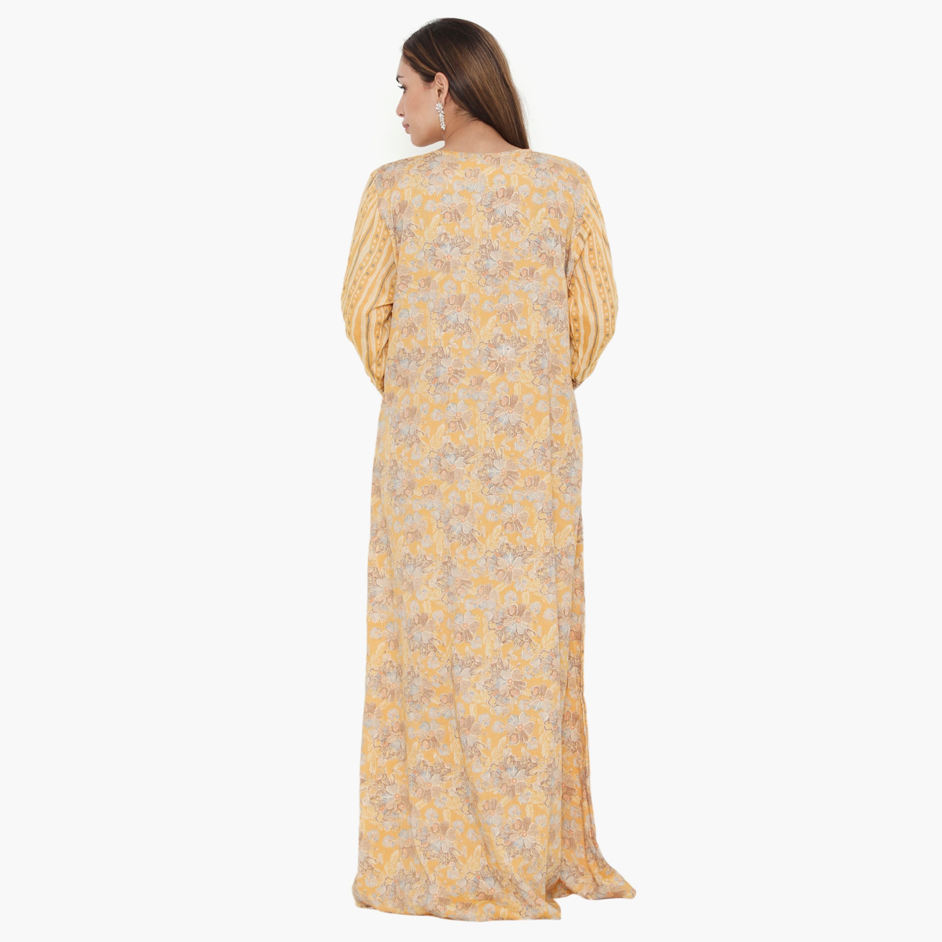 Hana & Sara Floral and Piping Detail Women's Jalabiya-women-arabicclothing-jalabiyas-image-5
