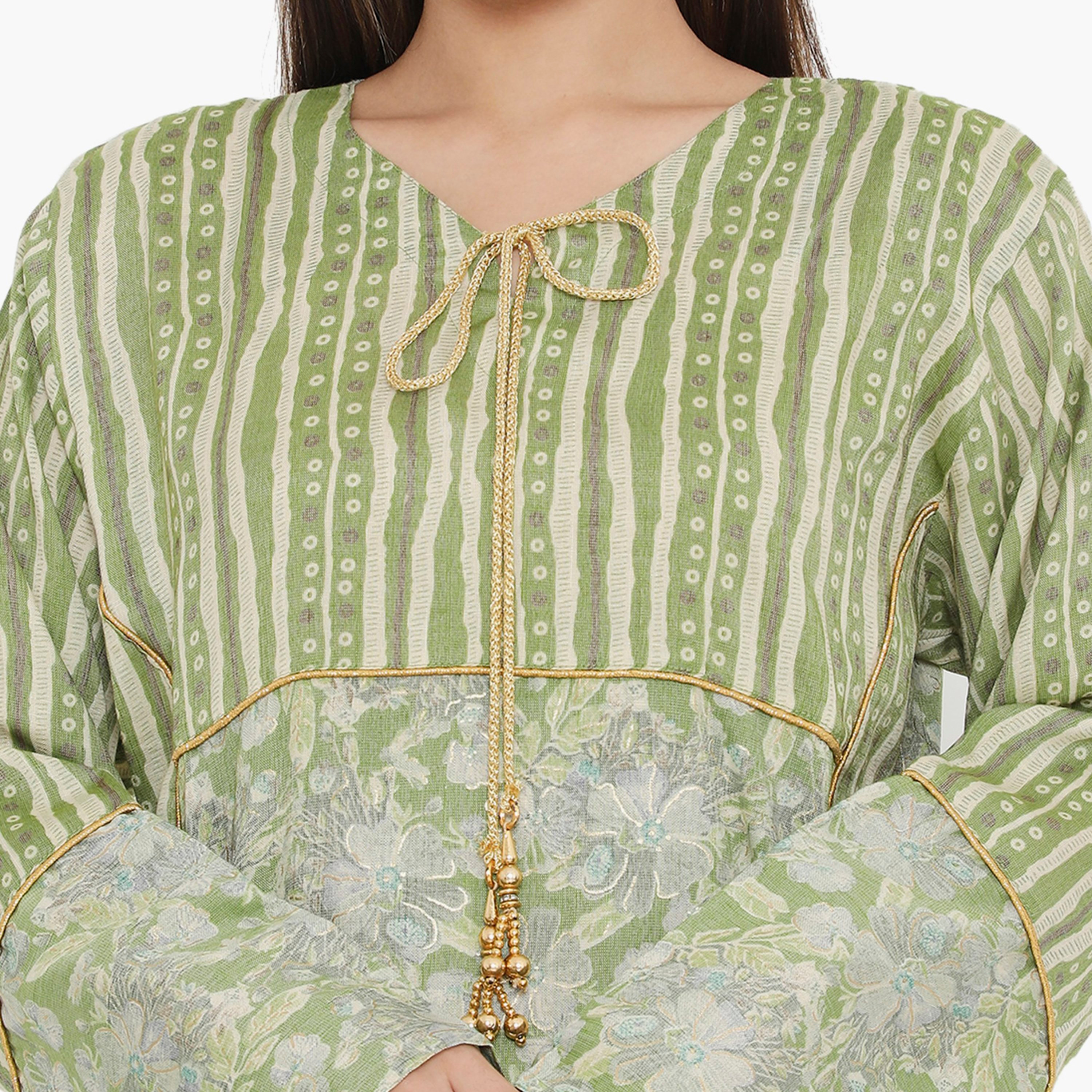 Hana & Sara Floral and Piping Detail Women's Jalabiya-women-arabicclothing-jalabiyas-image-2