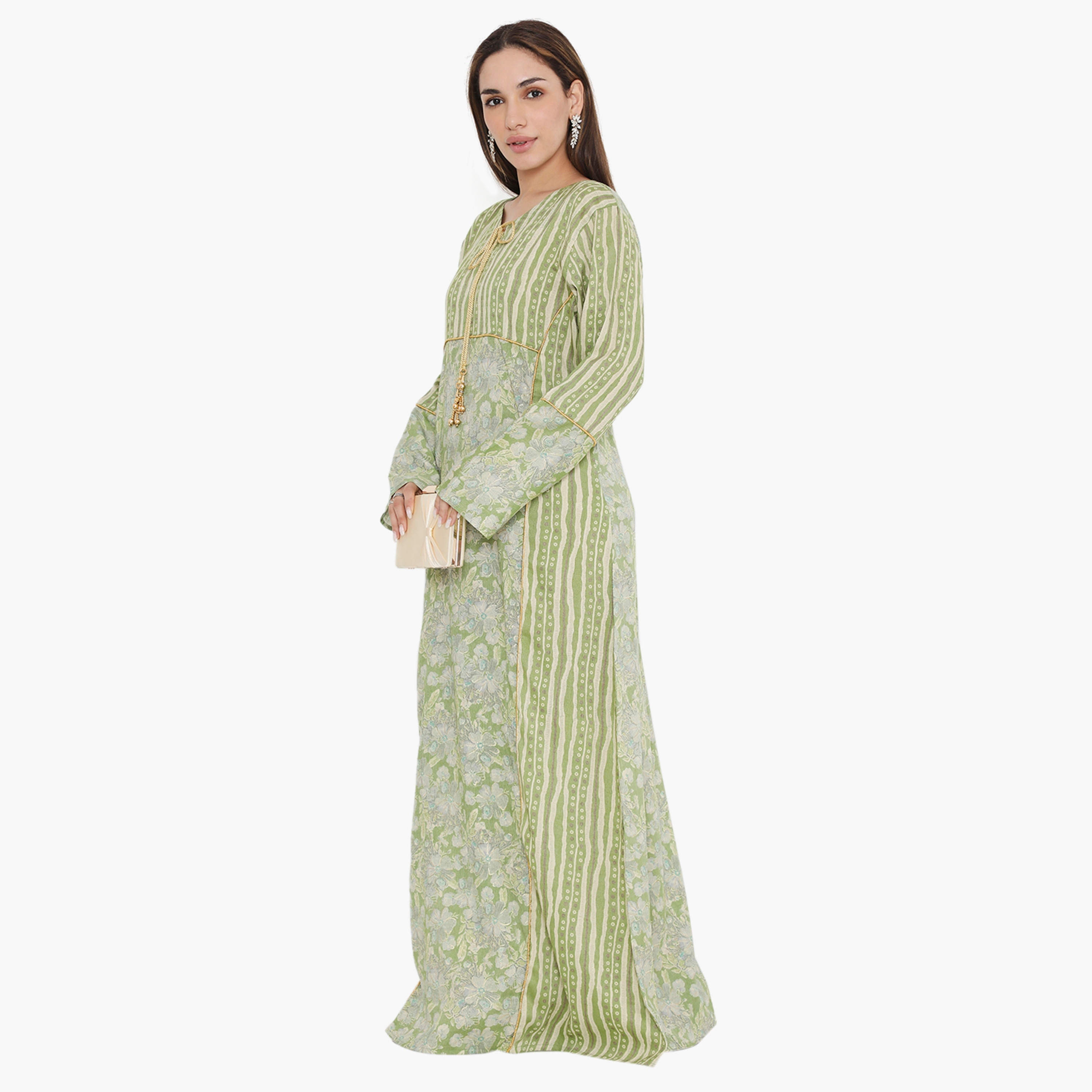 Hana & Sara Floral and Piping Detail Women's Jalabiya-women-arabicclothing-jalabiyas-image-3