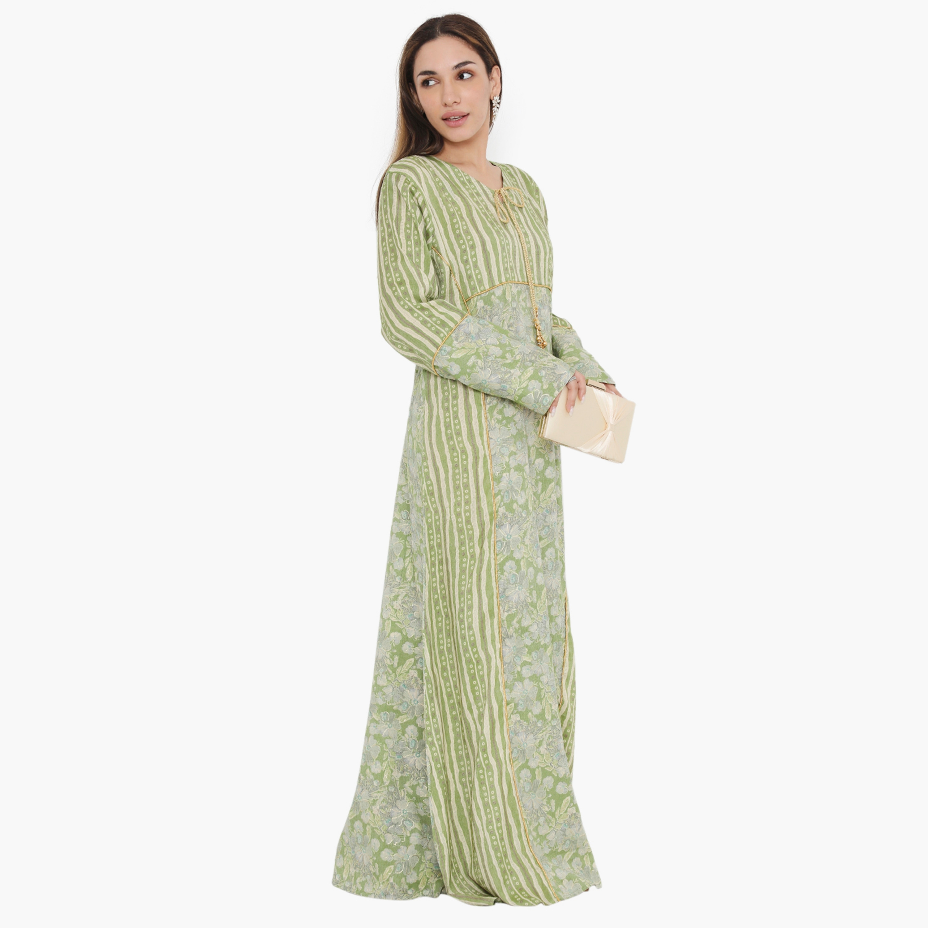 Hana & Sara Floral and Piping Detail Women's Jalabiya-women-arabicclothing-jalabiyas-image-4