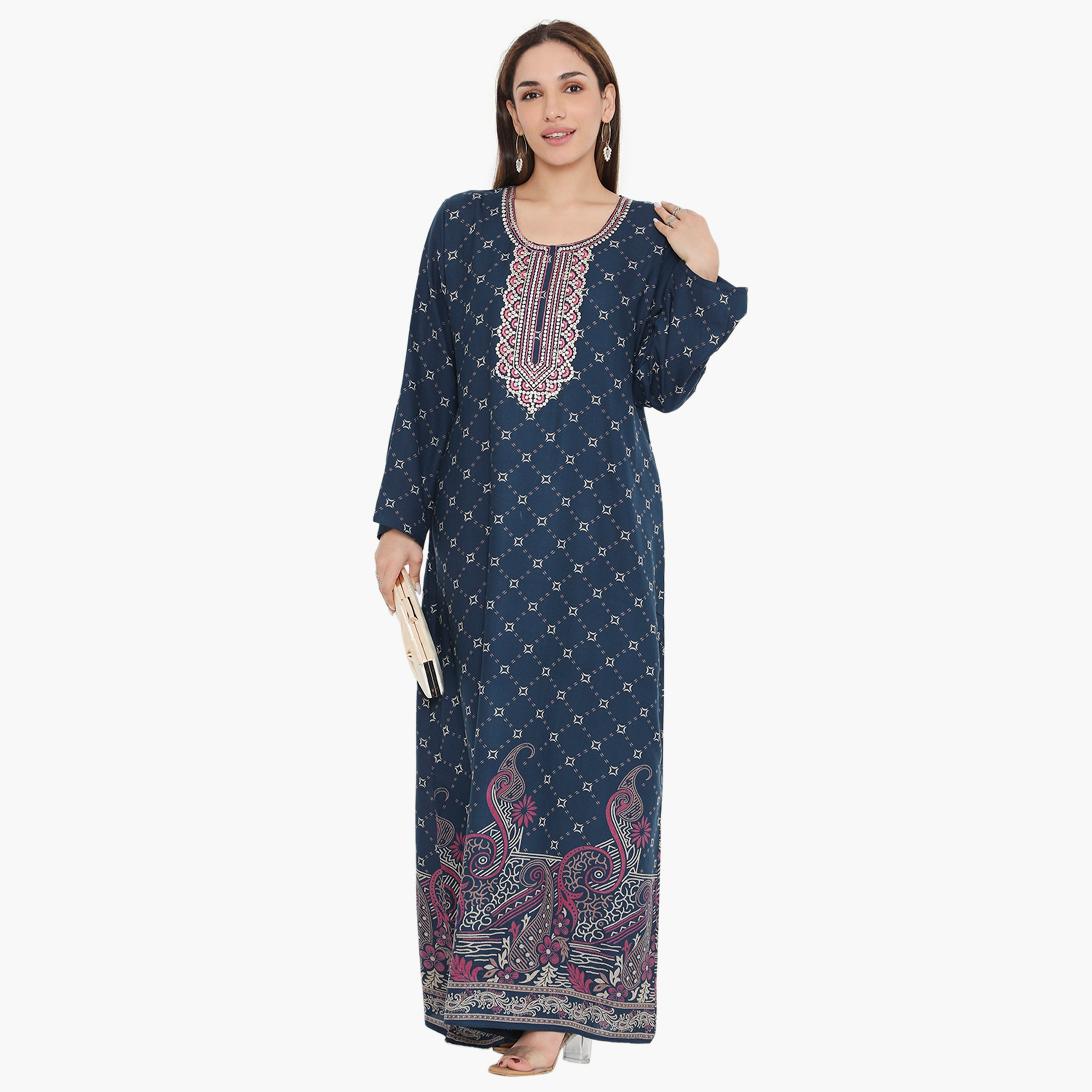 Hana & Sara All Over Print and Embroidered Yoke Women's Jalabiya-women-arabicclothing-jalabiyas-image-11