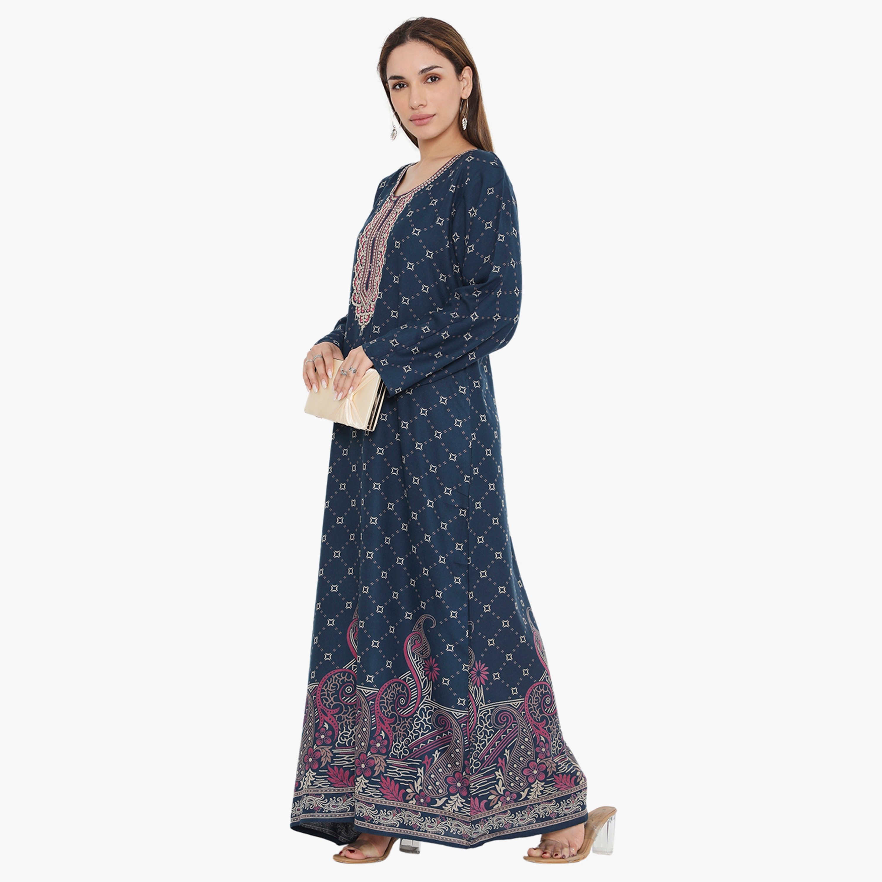 Hana & Sara All Over Print and Embroidered Yoke Women's Jalabiya-women-arabicclothing-jalabiyas-image-13