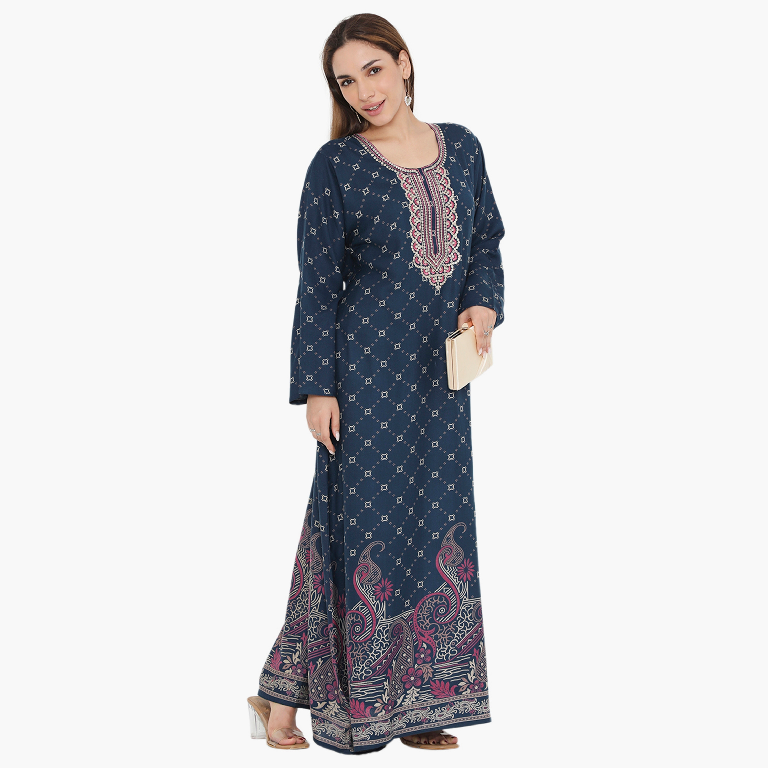Hana & Sara All Over Print and Embroidered Yoke Women's Jalabiya-women-arabicclothing-jalabiyas-image-14