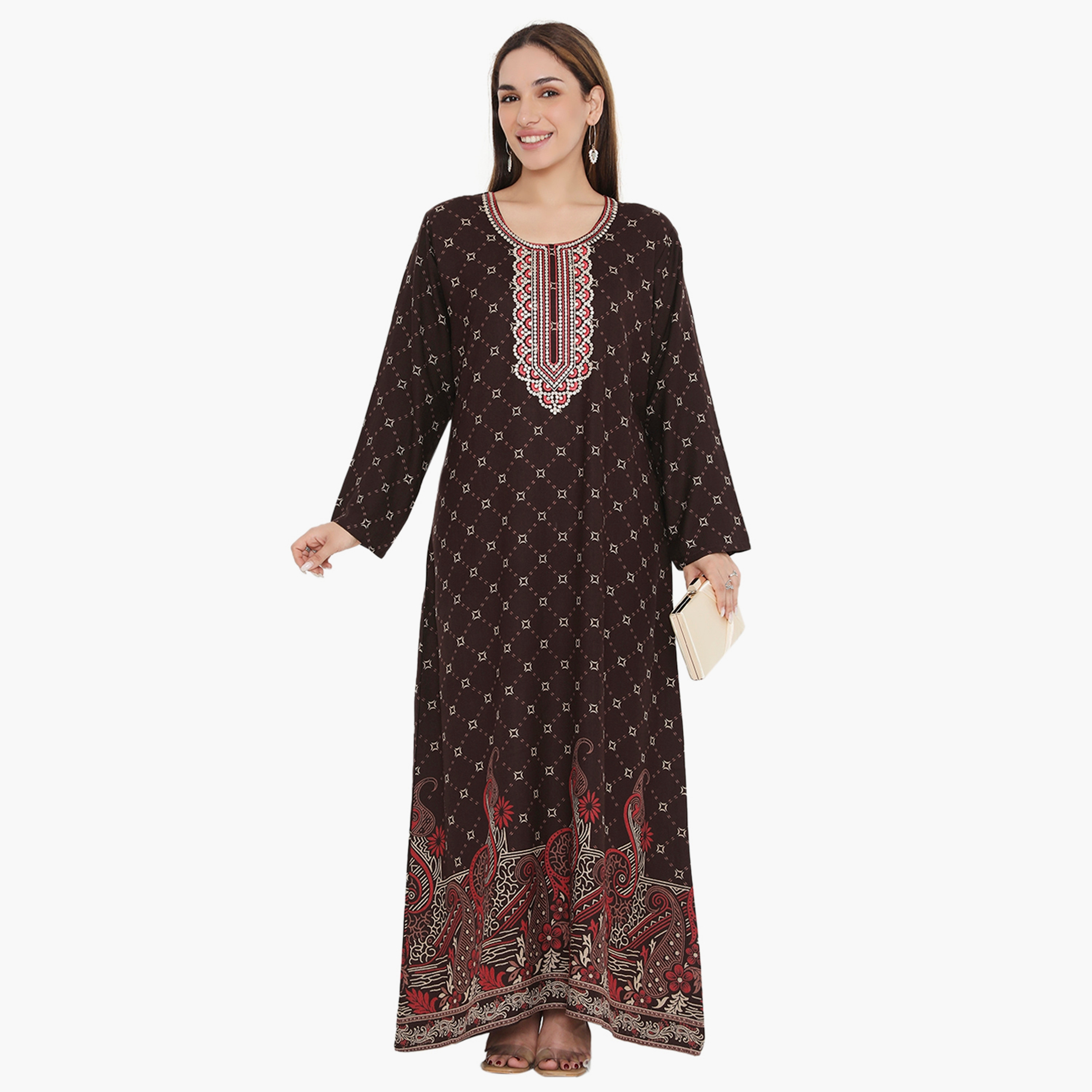 جلابية نسائية مطرزة بطبعة كاملة ومطرزة ذات يوك من هناء وسارة-women-arabicclothing-jalabiyas-image-1