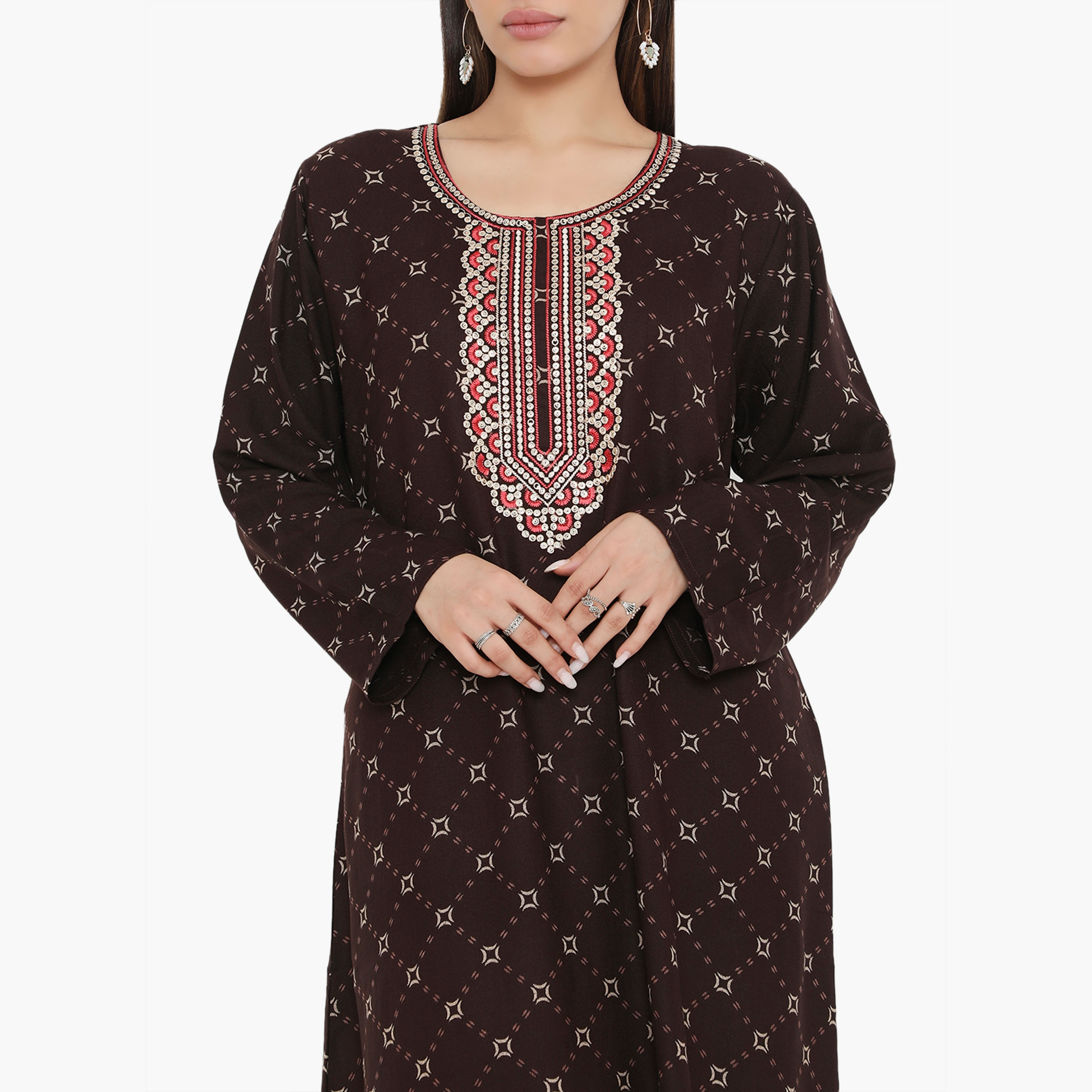 جلابية نسائية مطرزة بطبعة كاملة ومطرزة ذات يوك من هناء وسارة-women-arabicclothing-jalabiyas-image-2