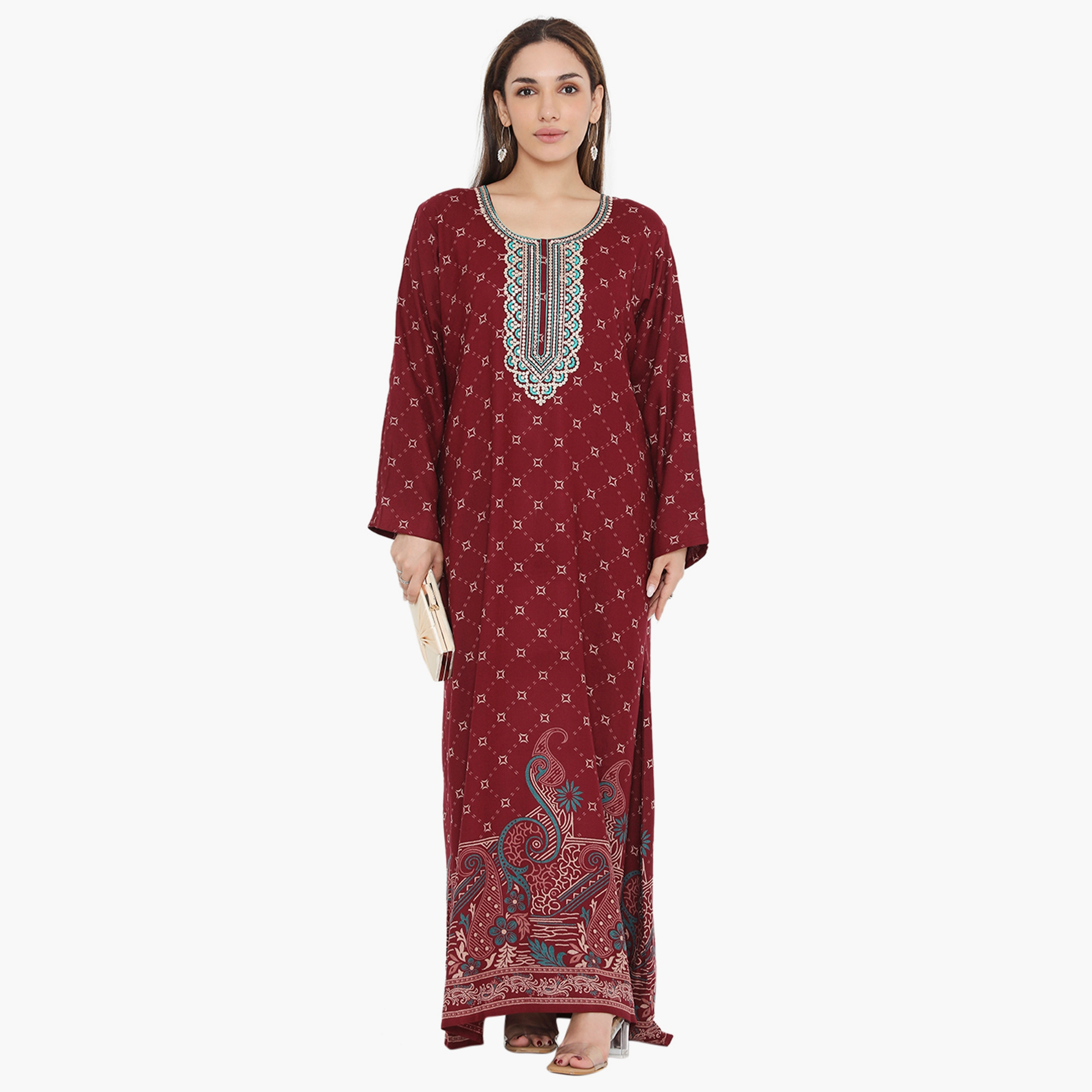 Hana & Sara All Over Print and Embroidered Yoke Women's Jalabiya-women-arabicclothing-jalabiyas-image-6