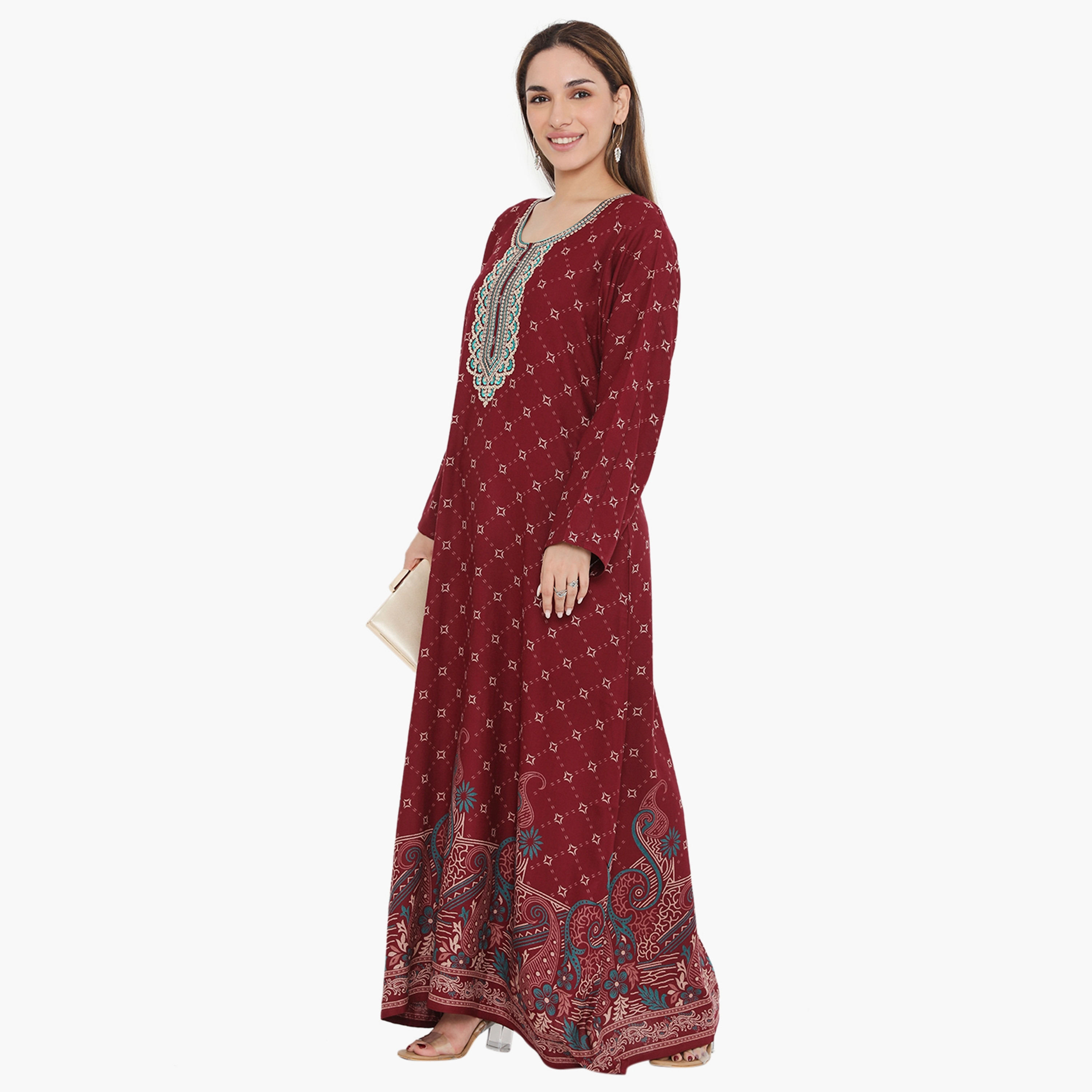 Hana & Sara All Over Print and Embroidered Yoke Women's Jalabiya-women-arabicclothing-jalabiyas-image-8