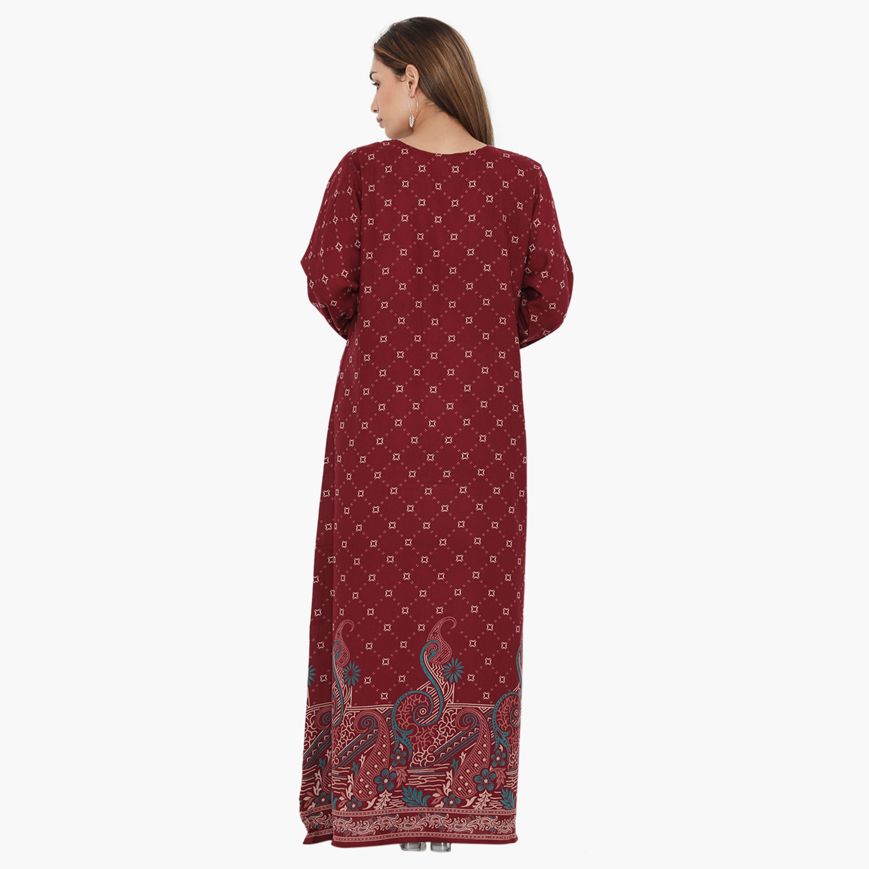 Hana & Sara All Over Print and Embroidered Yoke Women's Jalabiya-women-arabicclothing-jalabiyas-image-10