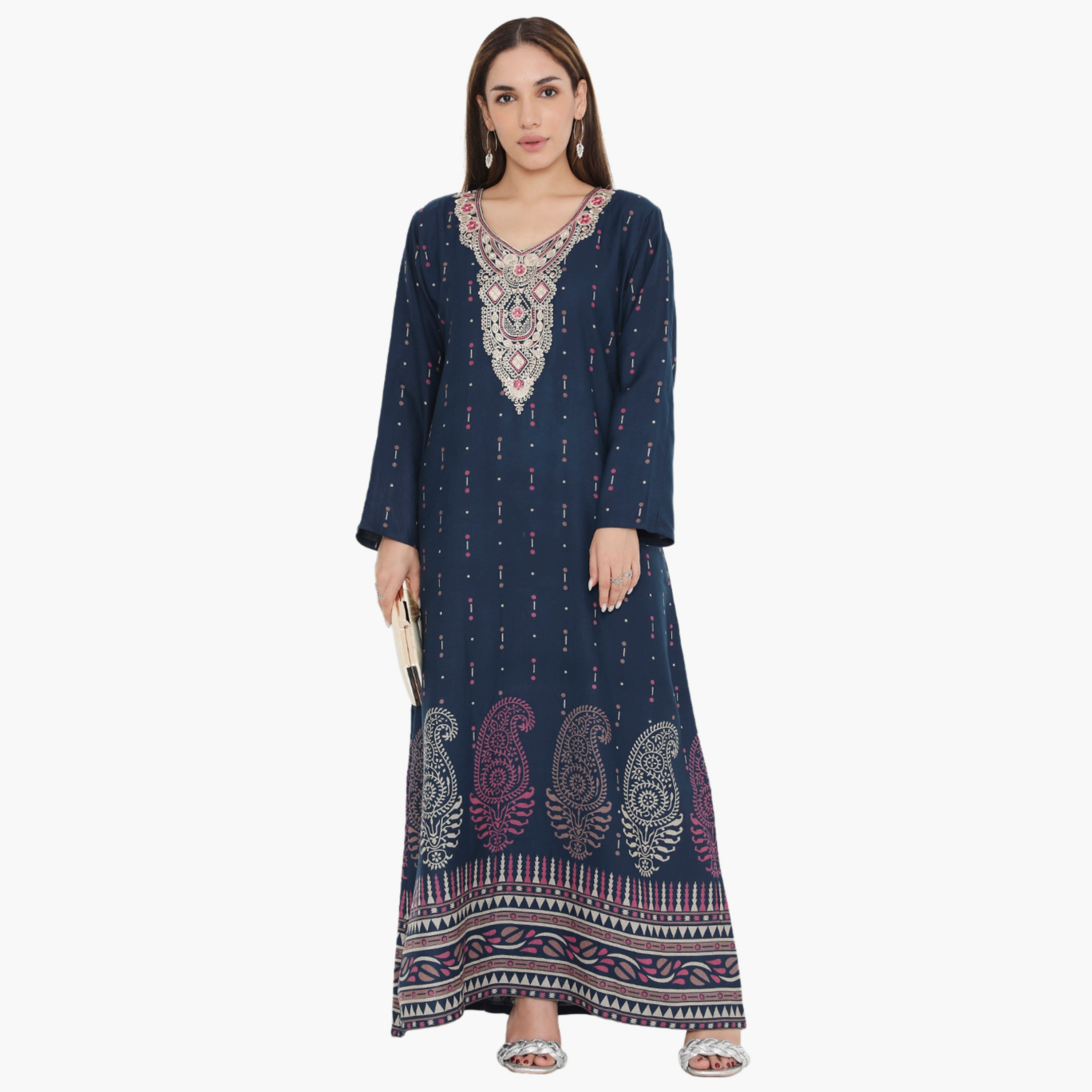 جلابية نسائية مطرزة ومطبوعة ذات يوك من هناء وسارة-women-arabicclothing-jalabiyas-image-6