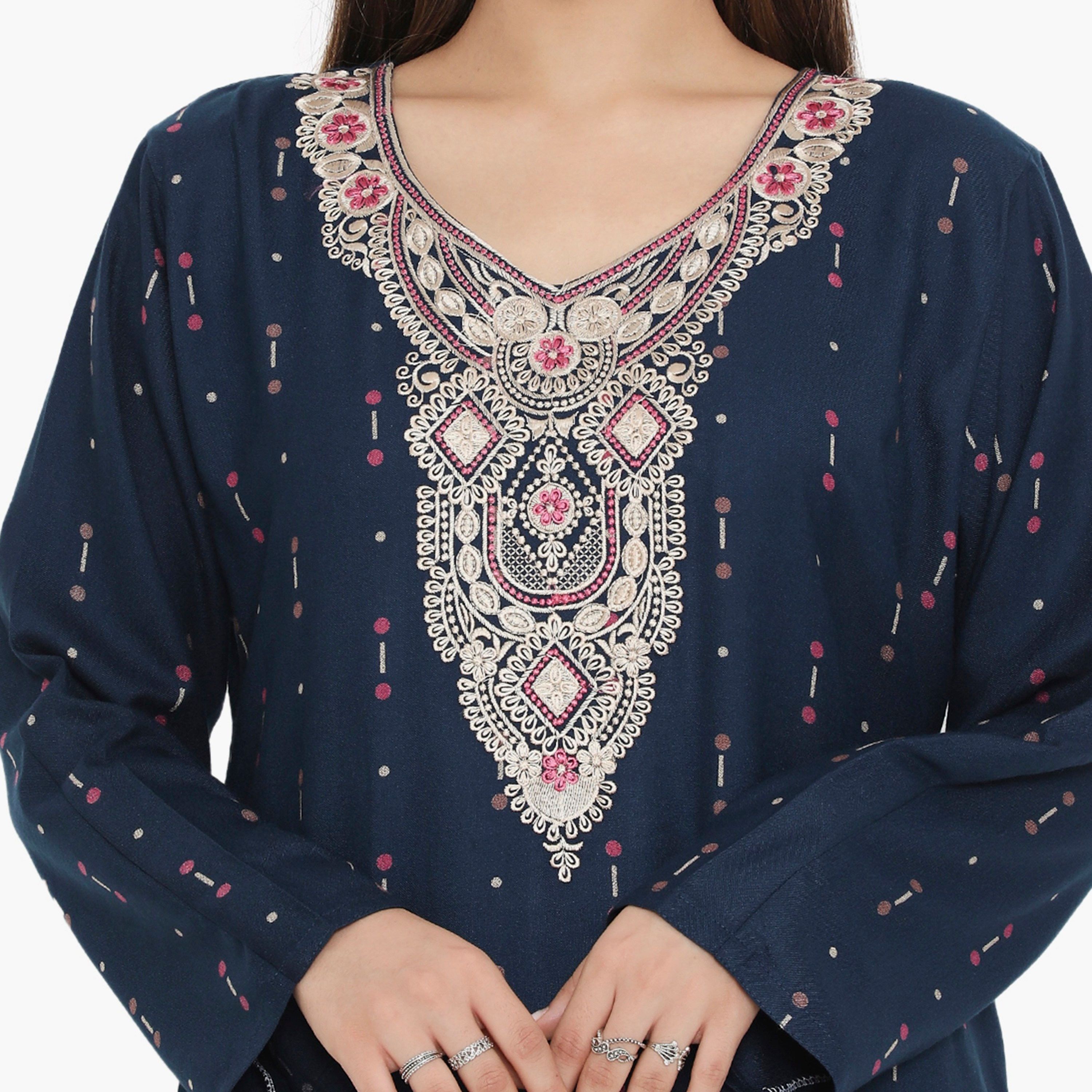 جلابية نسائية مطرزة ومطبوعة ذات يوك من هناء وسارة-women-arabicclothing-jalabiyas-image-7