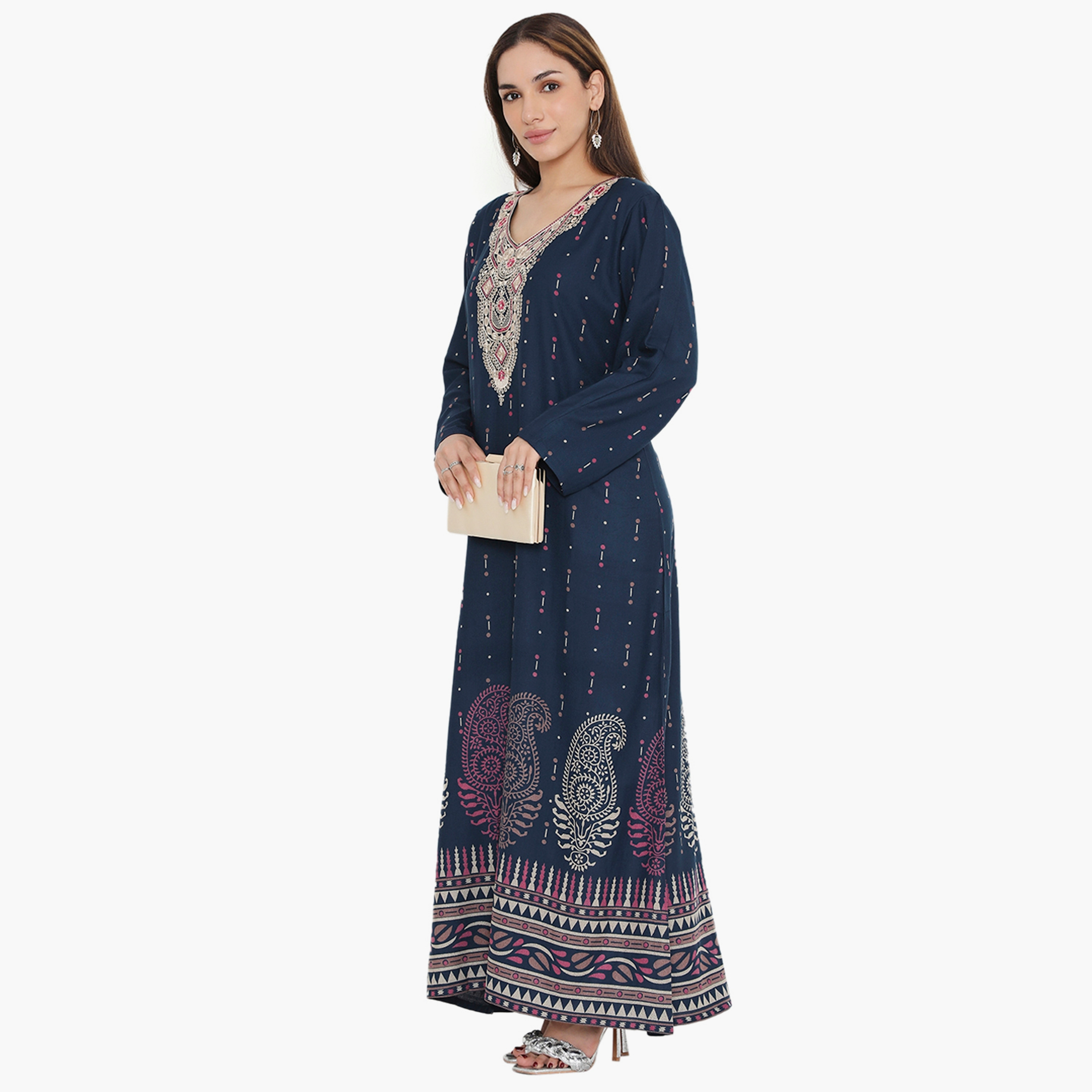جلابية نسائية مطرزة ومطبوعة ذات يوك من هناء وسارة-women-arabicclothing-jalabiyas-image-8