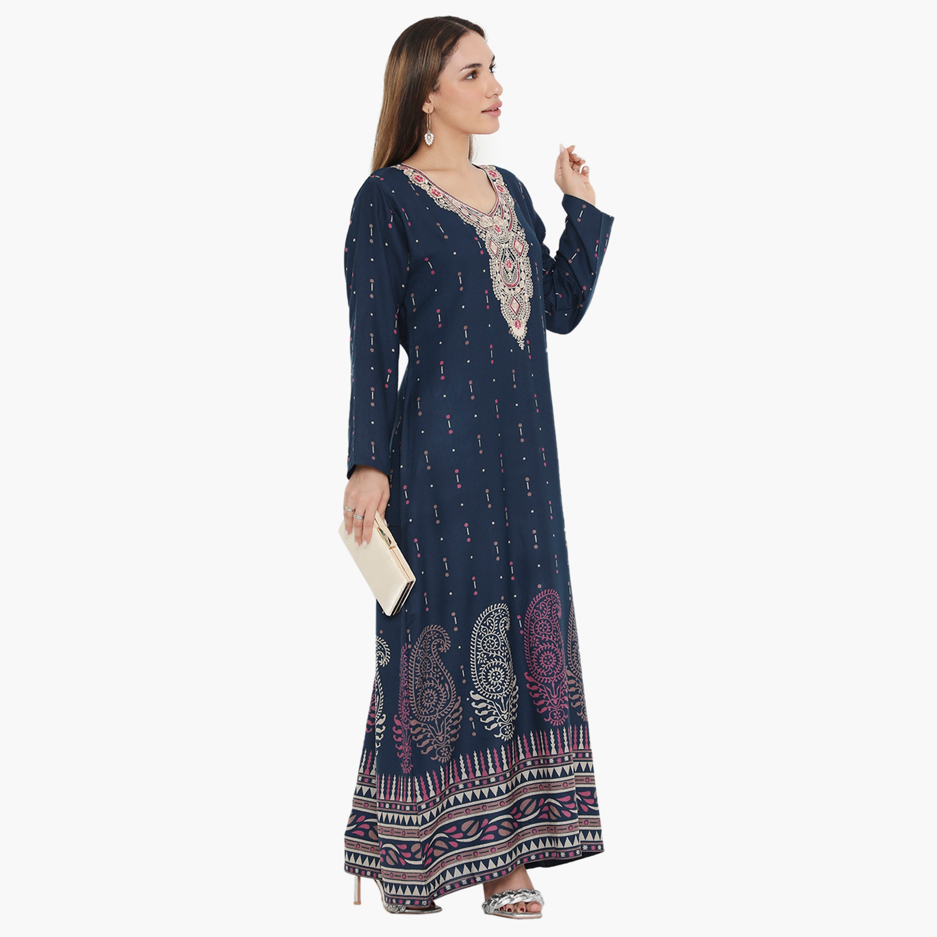 جلابية نسائية مطرزة ومطبوعة ذات يوك من هناء وسارة-women-arabicclothing-jalabiyas-image-9
