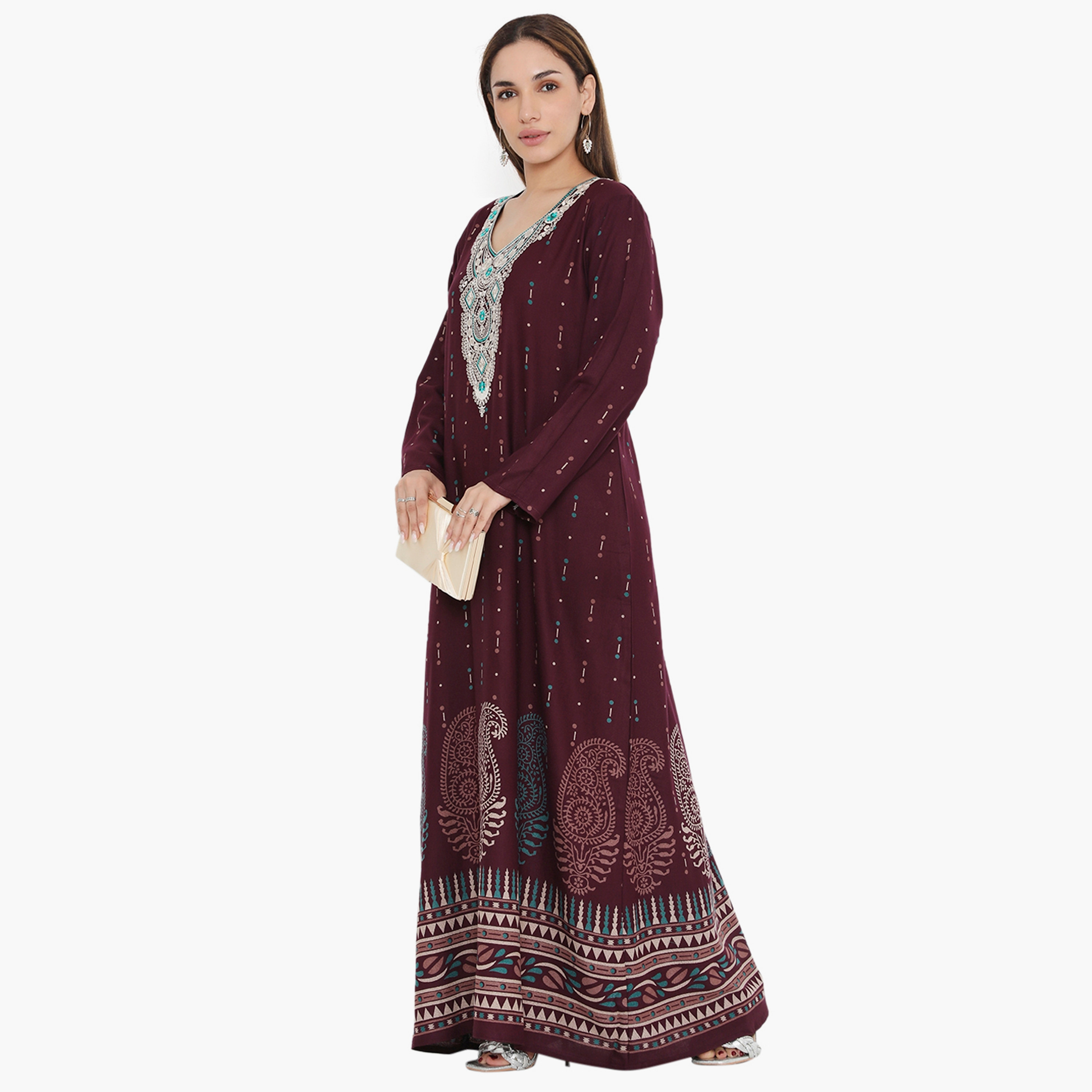 جلابية نسائية مطرزة ومطبوعة ذات يوك من هناء وسارة-women-arabicclothing-jalabiyas-image-3