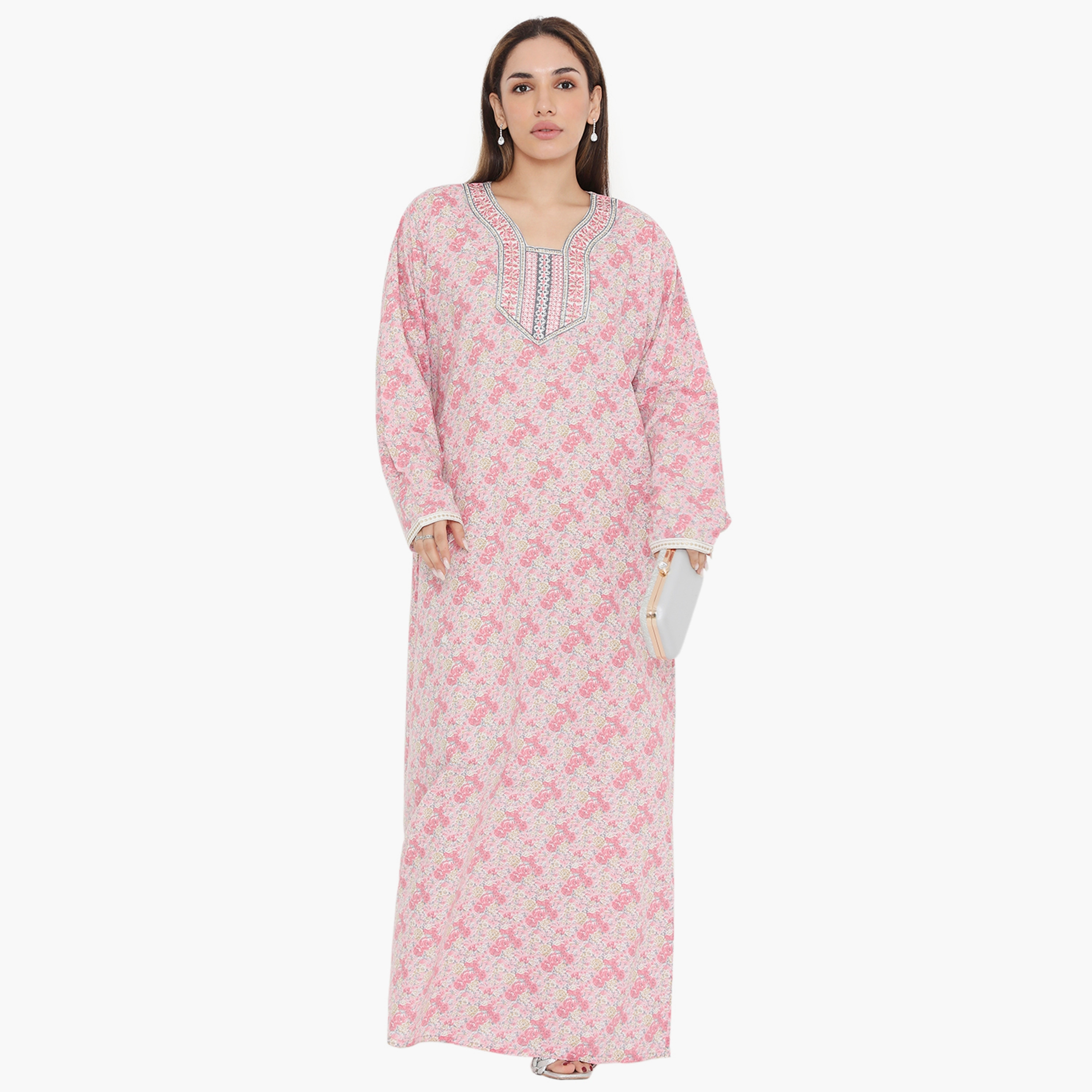 جلابية نسائية مطرزة ومطرزة بالورود ذات يوك من هناء وسارة-women-arabicclothing-jalabiyas-image-1