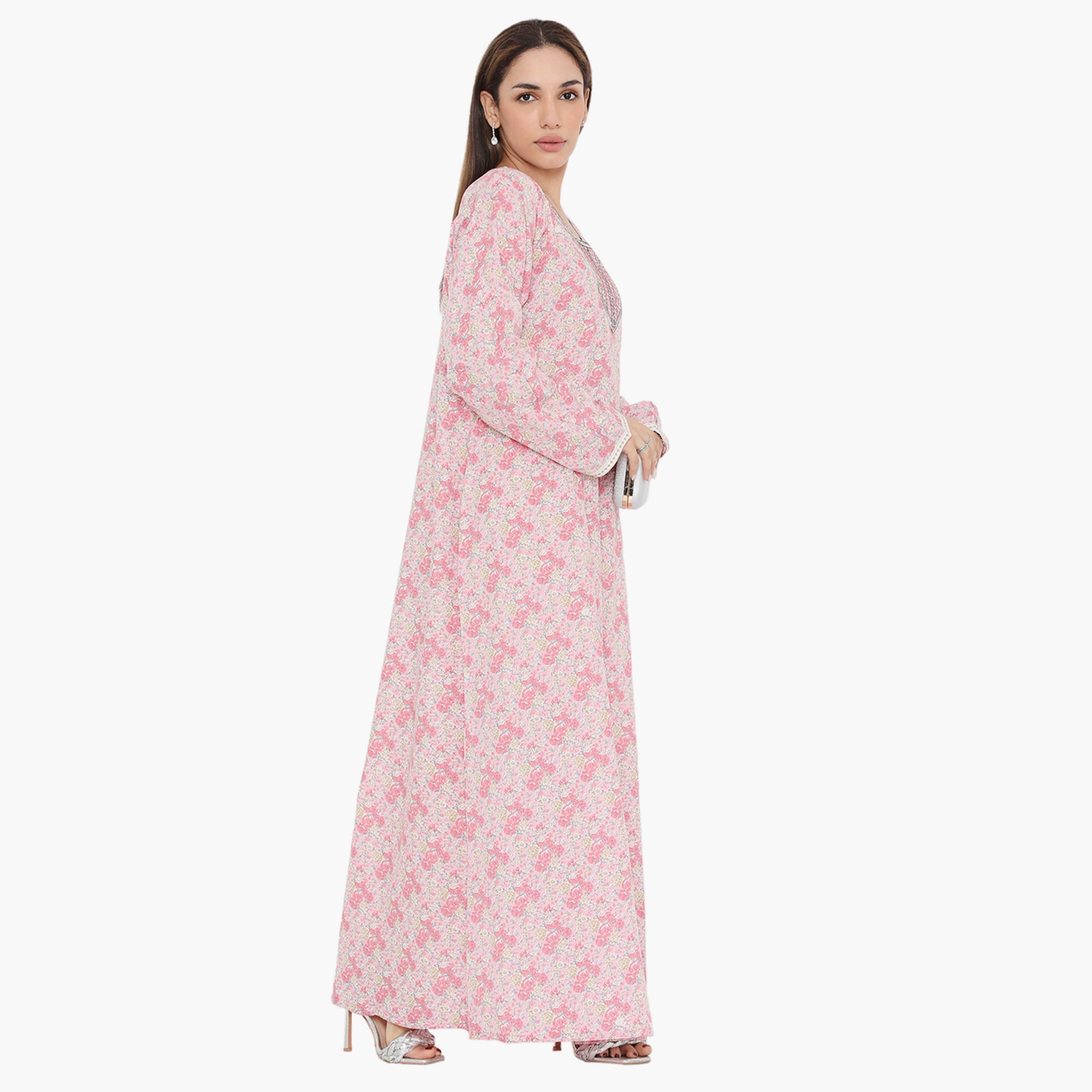 جلابية نسائية مطرزة ومطرزة بالورود ذات يوك من هناء وسارة-women-arabicclothing-jalabiyas-image-4