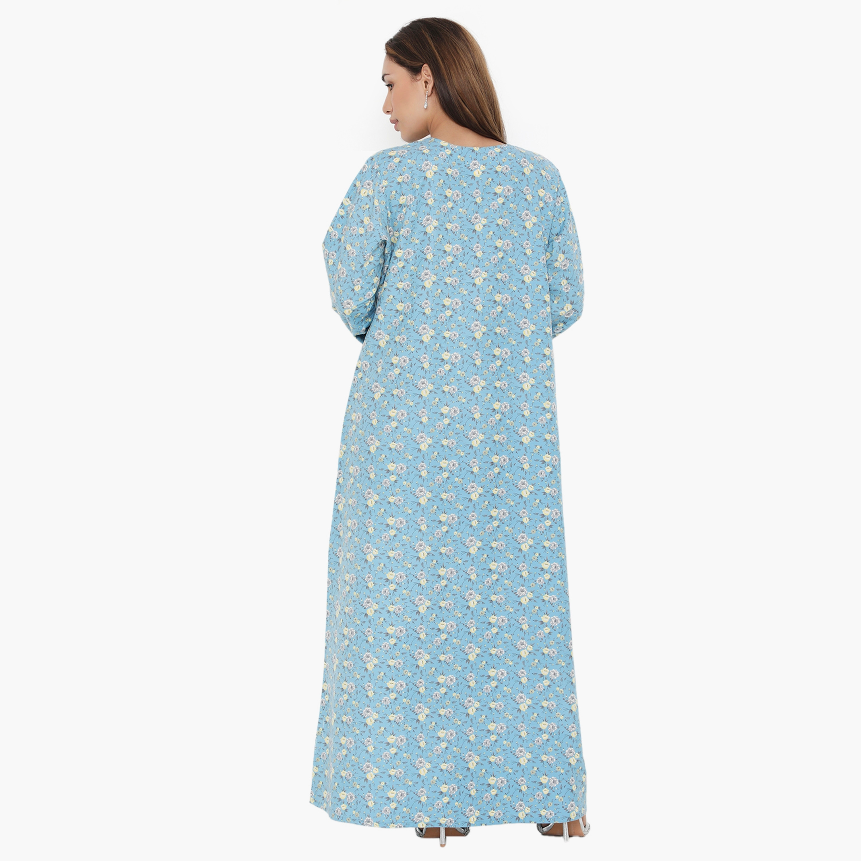 Hana & Sara Floral and Embroidered Yoke Women's Jalabiya-women-arabicclothing-jalabiyas-image-5