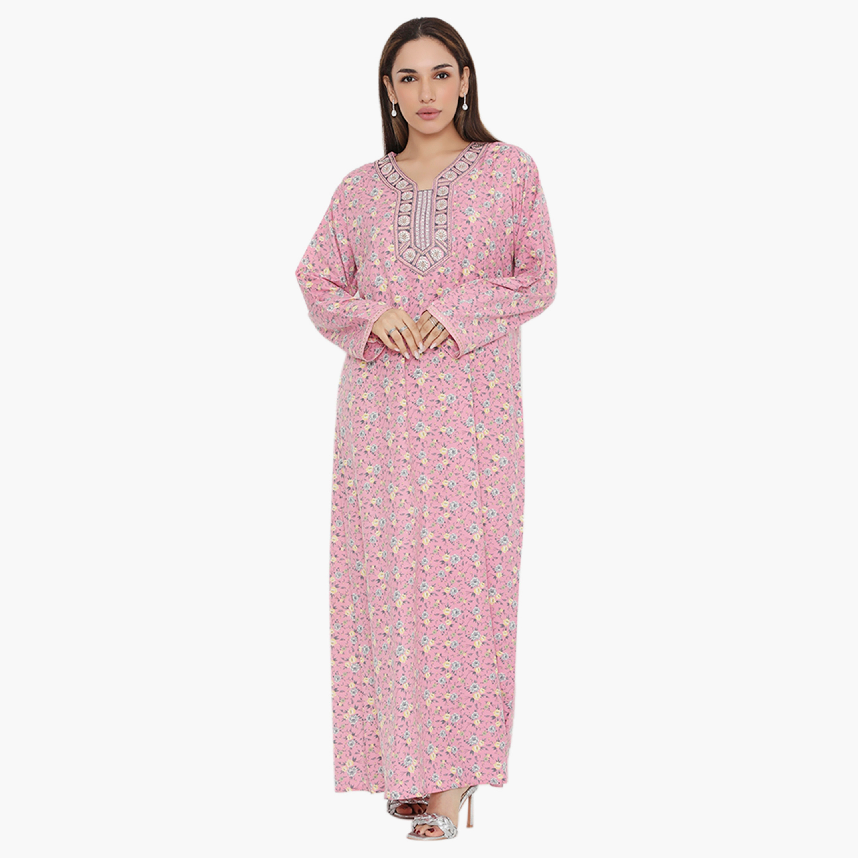 جلابية نسائية مطرزة ومطرزة بالورود ذات يوك من هناء وسارة-women-arabicclothing-jalabiyas-image-11