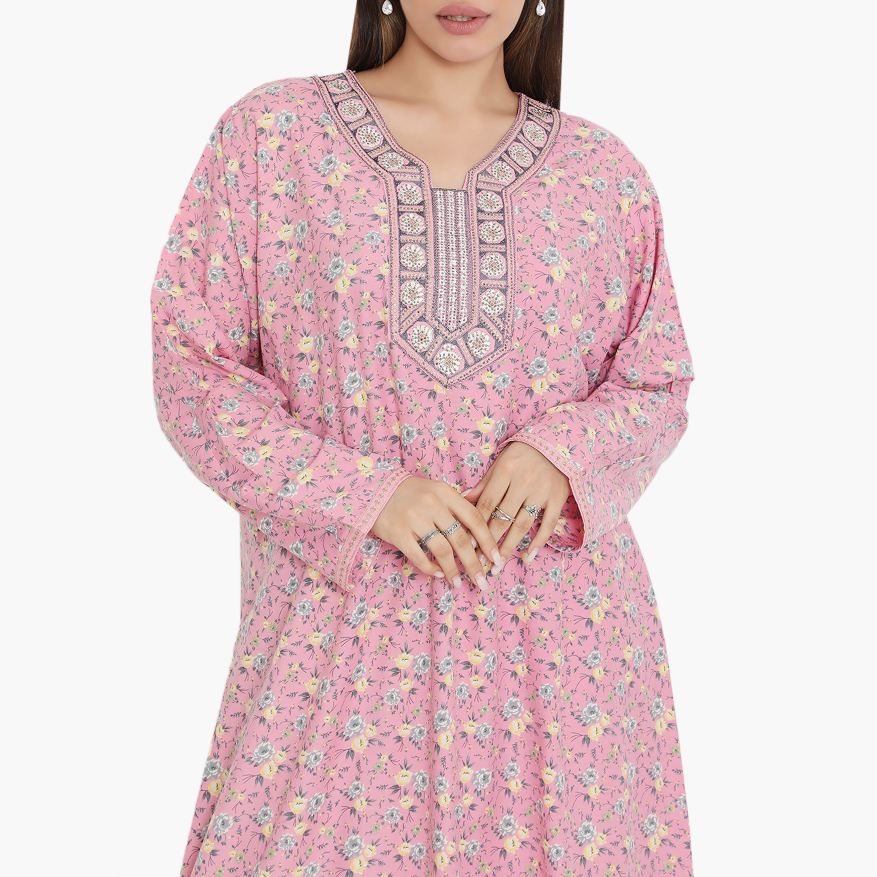 جلابية نسائية مطرزة ومطرزة بالورود ذات يوك من هناء وسارة-women-arabicclothing-jalabiyas-image-12