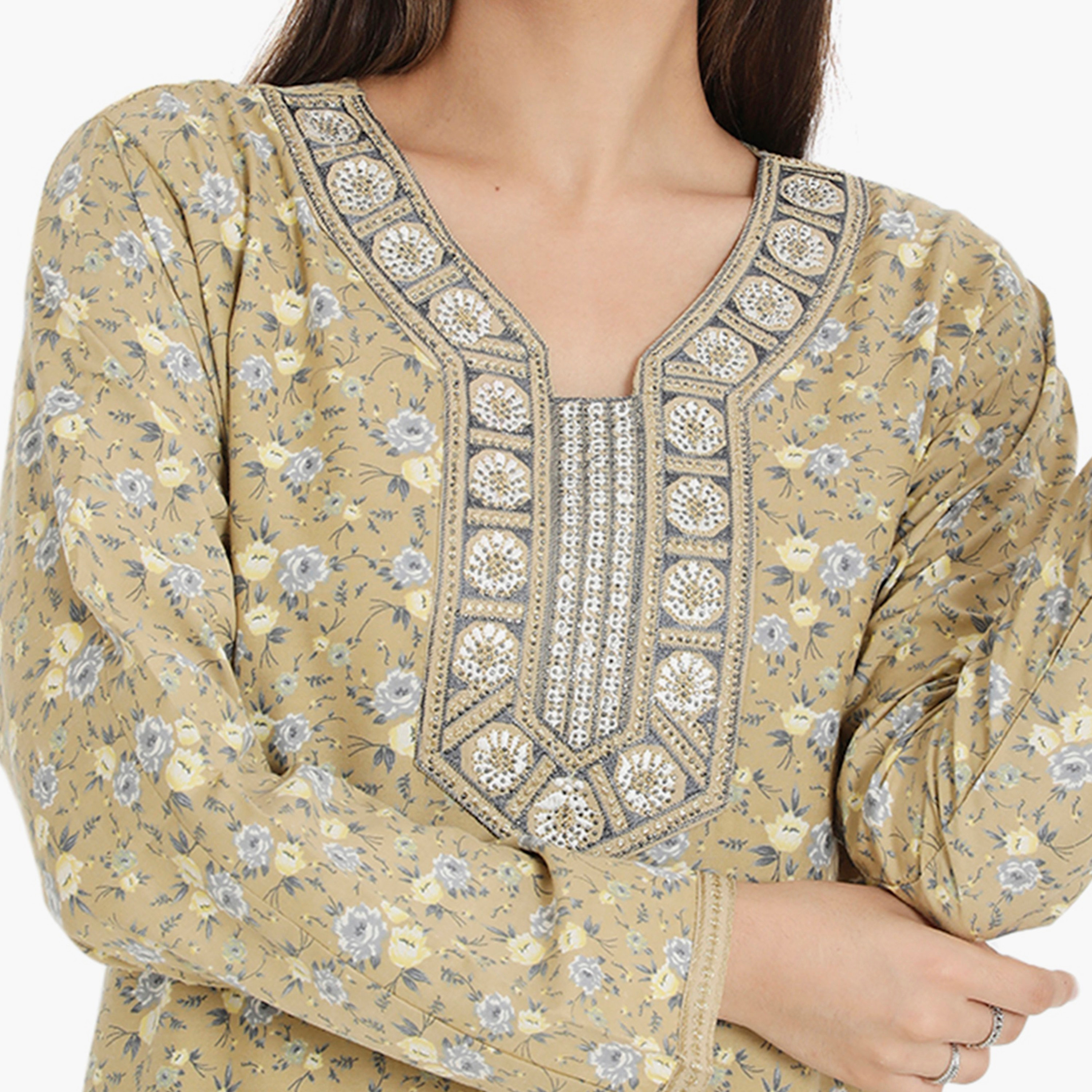 جلابية نسائية مطرزة ومطرزة بالورود ذات يوك من هناء وسارة-women-arabicclothing-jalabiyas-image-7