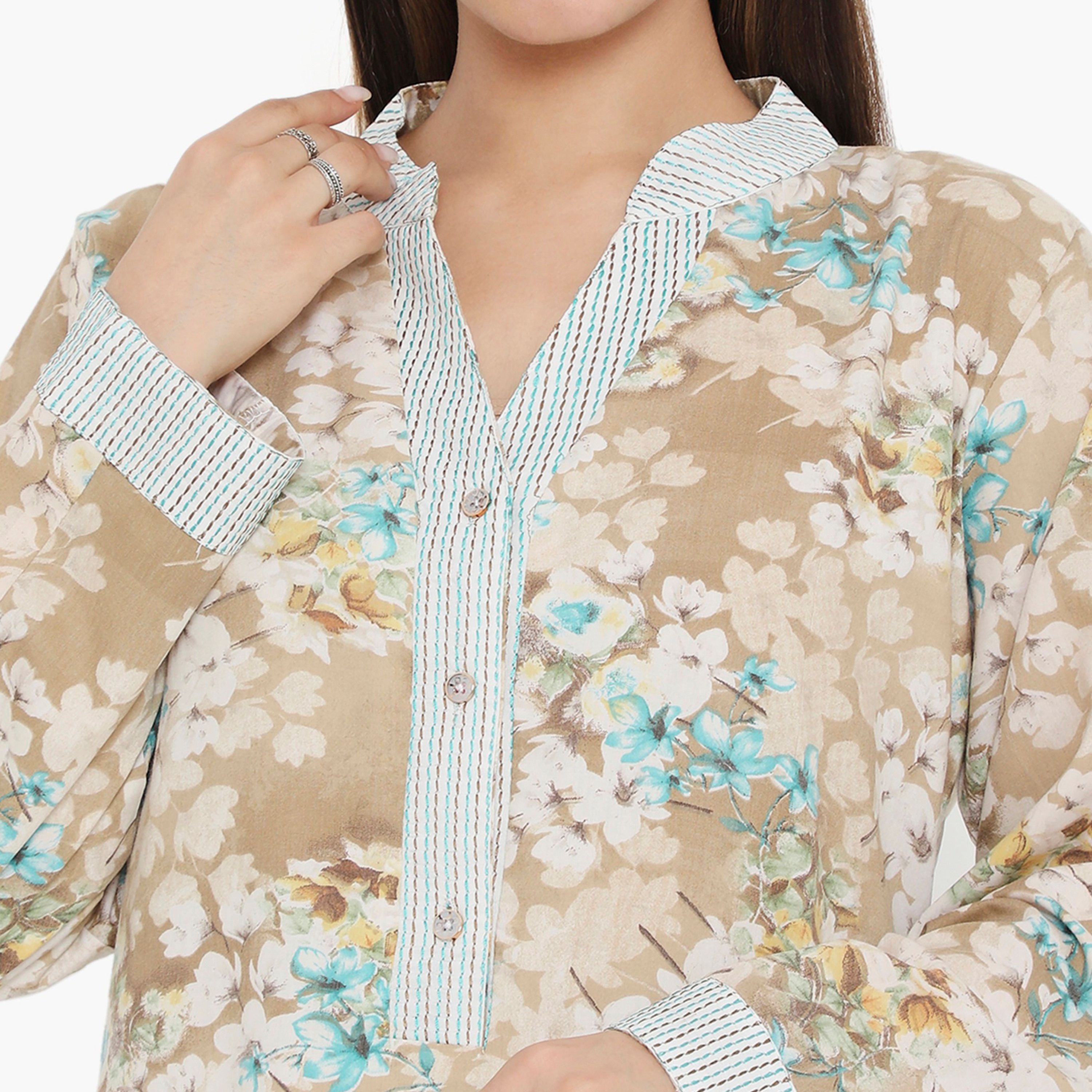 Hana & Sara Floral and Striped Yoke Women's Jalabiya-women-arabicclothing-jalabiyas-image-17