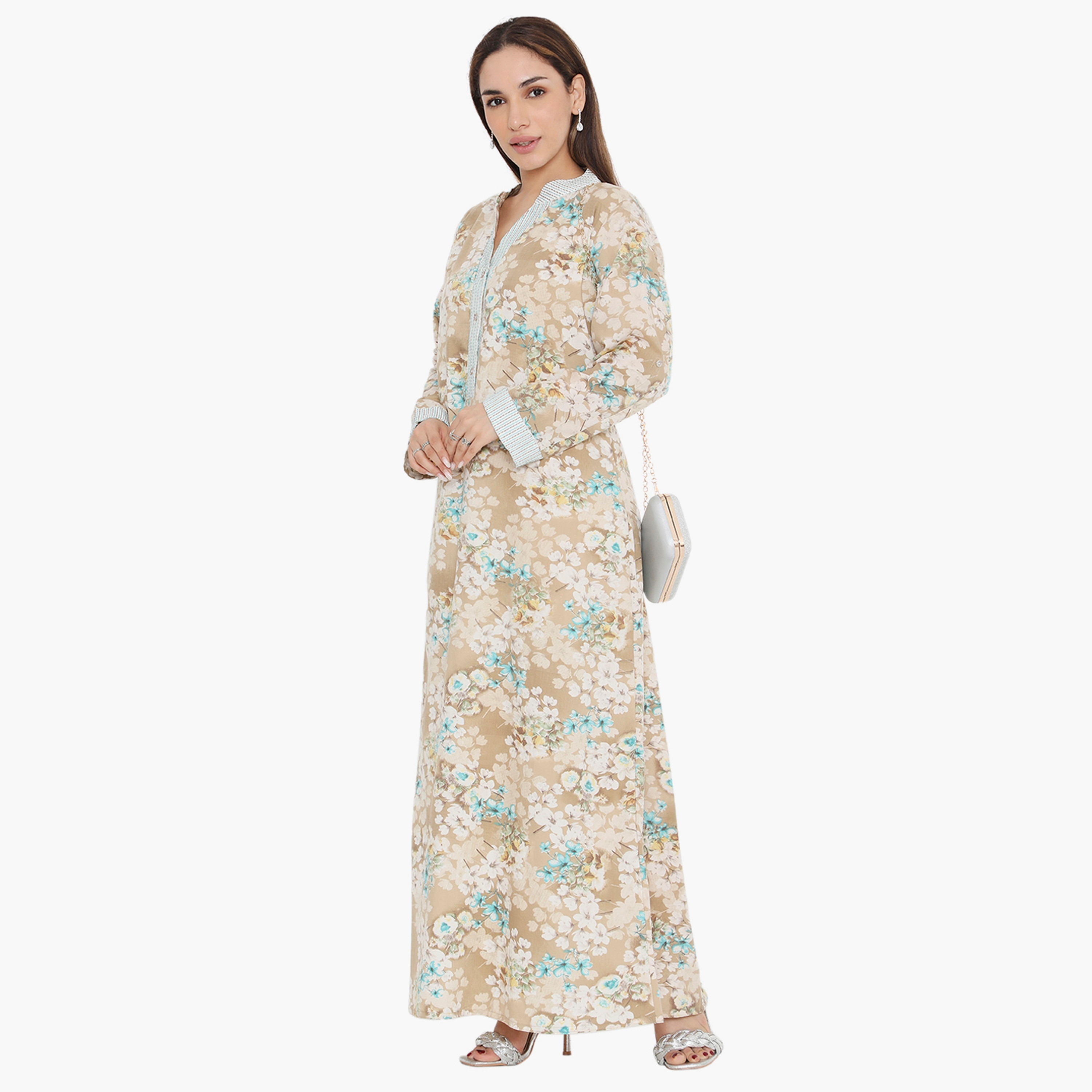 Hana & Sara Floral and Striped Yoke Women's Jalabiya-women-arabicclothing-jalabiyas-image-18