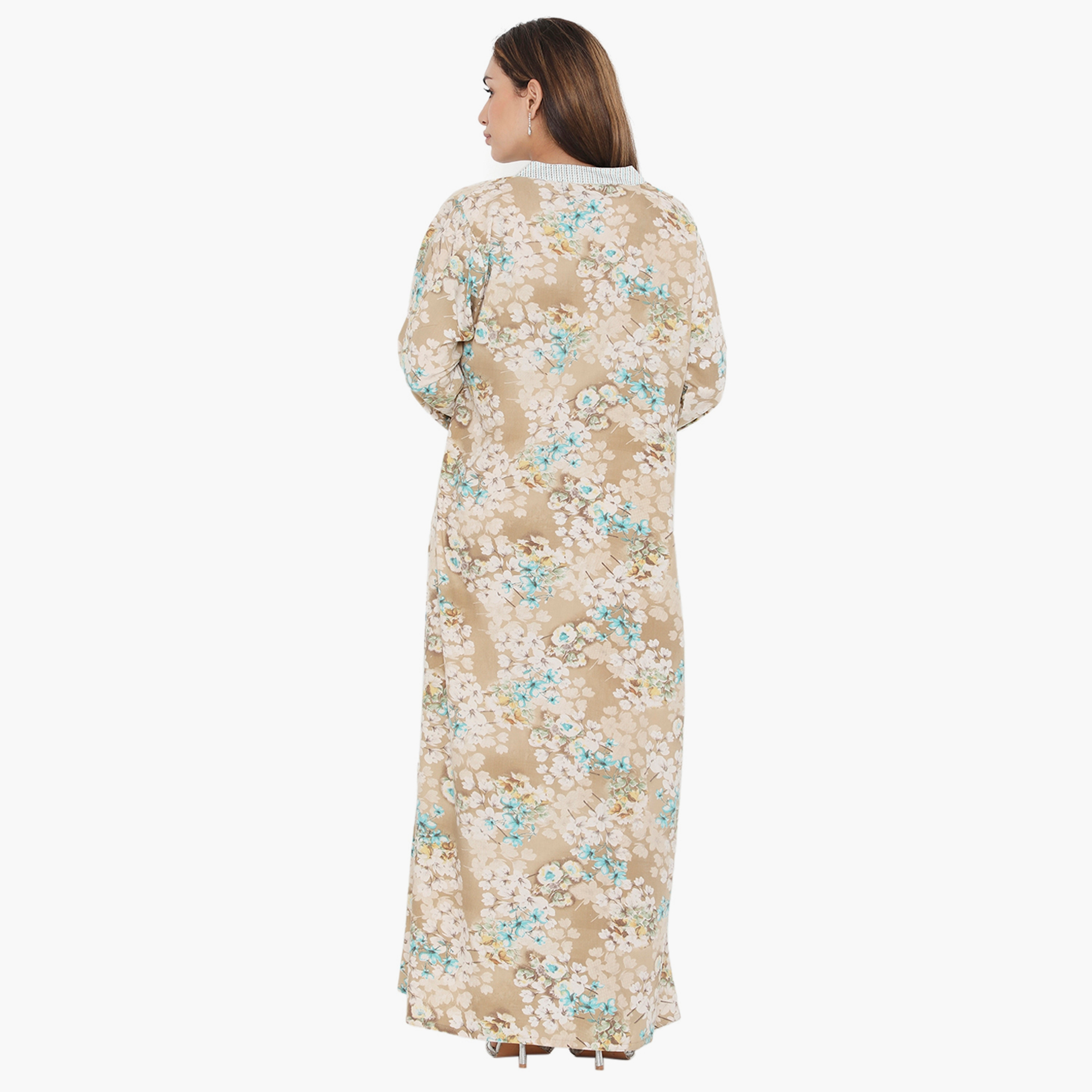 Hana & Sara Floral and Striped Yoke Women's Jalabiya-women-arabicclothing-jalabiyas-image-20