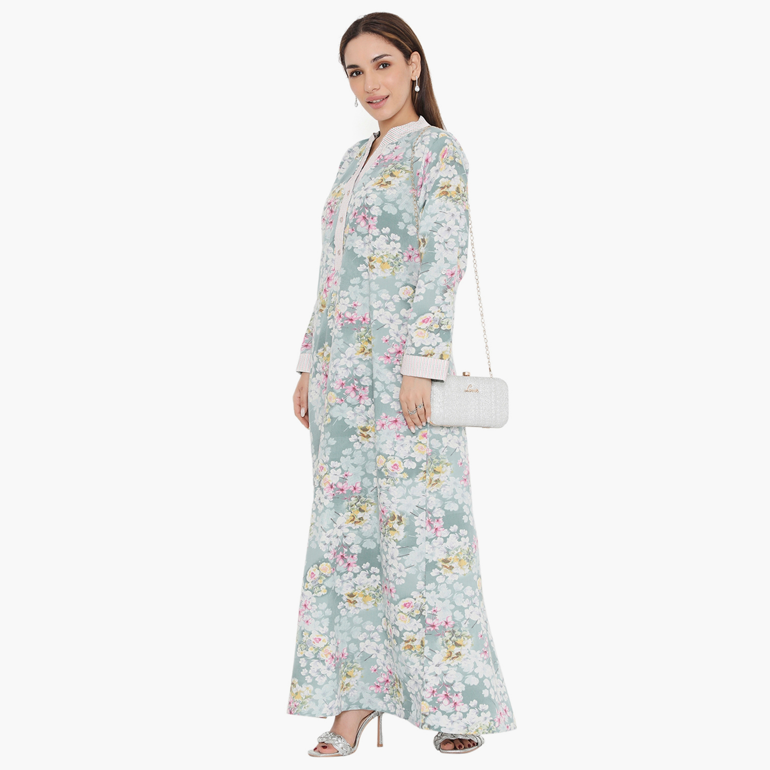 Hana & Sara Floral and Striped Yoke Women's Jalabiya-women-arabicclothing-jalabiyas-image-13