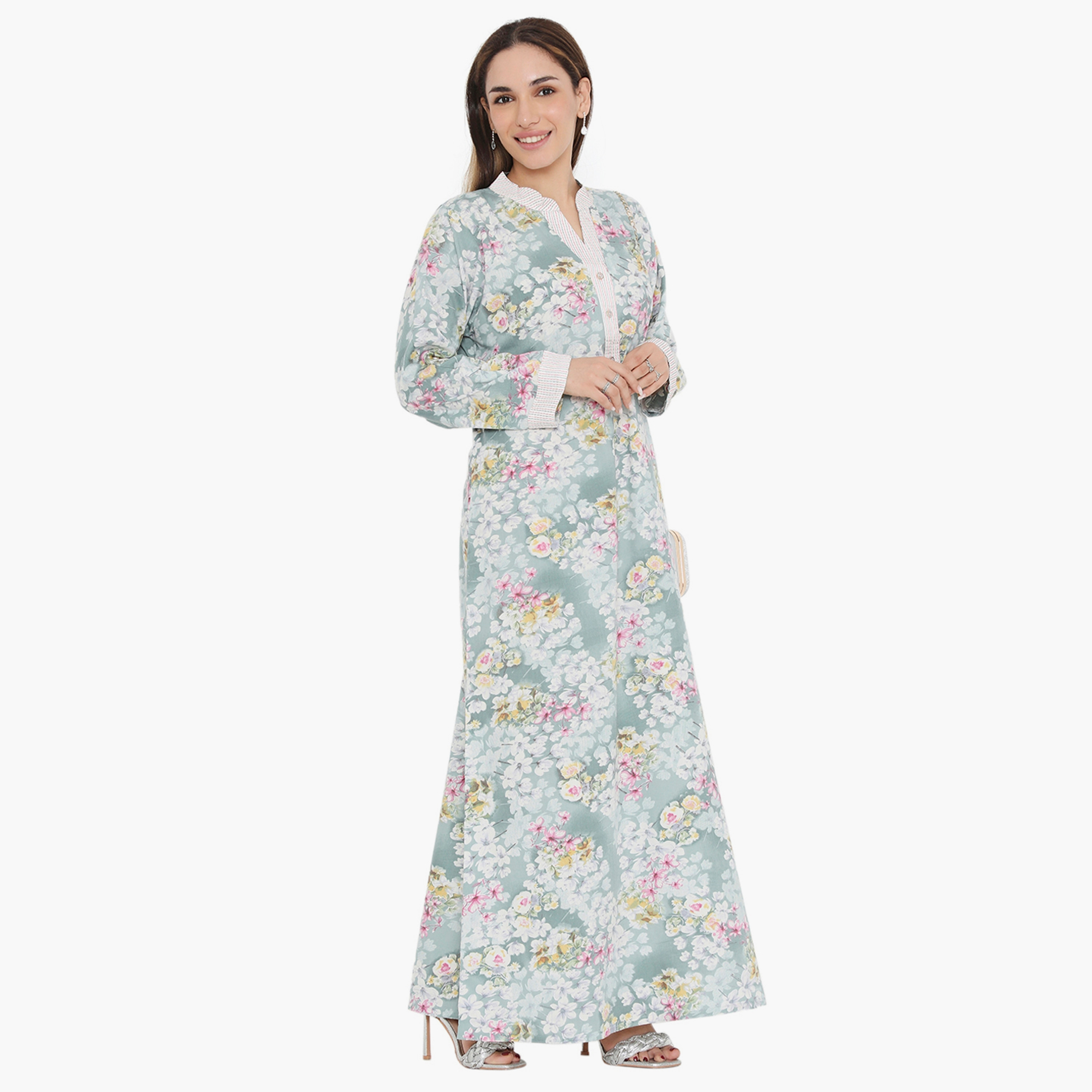 Hana & Sara Floral and Striped Yoke Women's Jalabiya-women-arabicclothing-jalabiyas-image-14