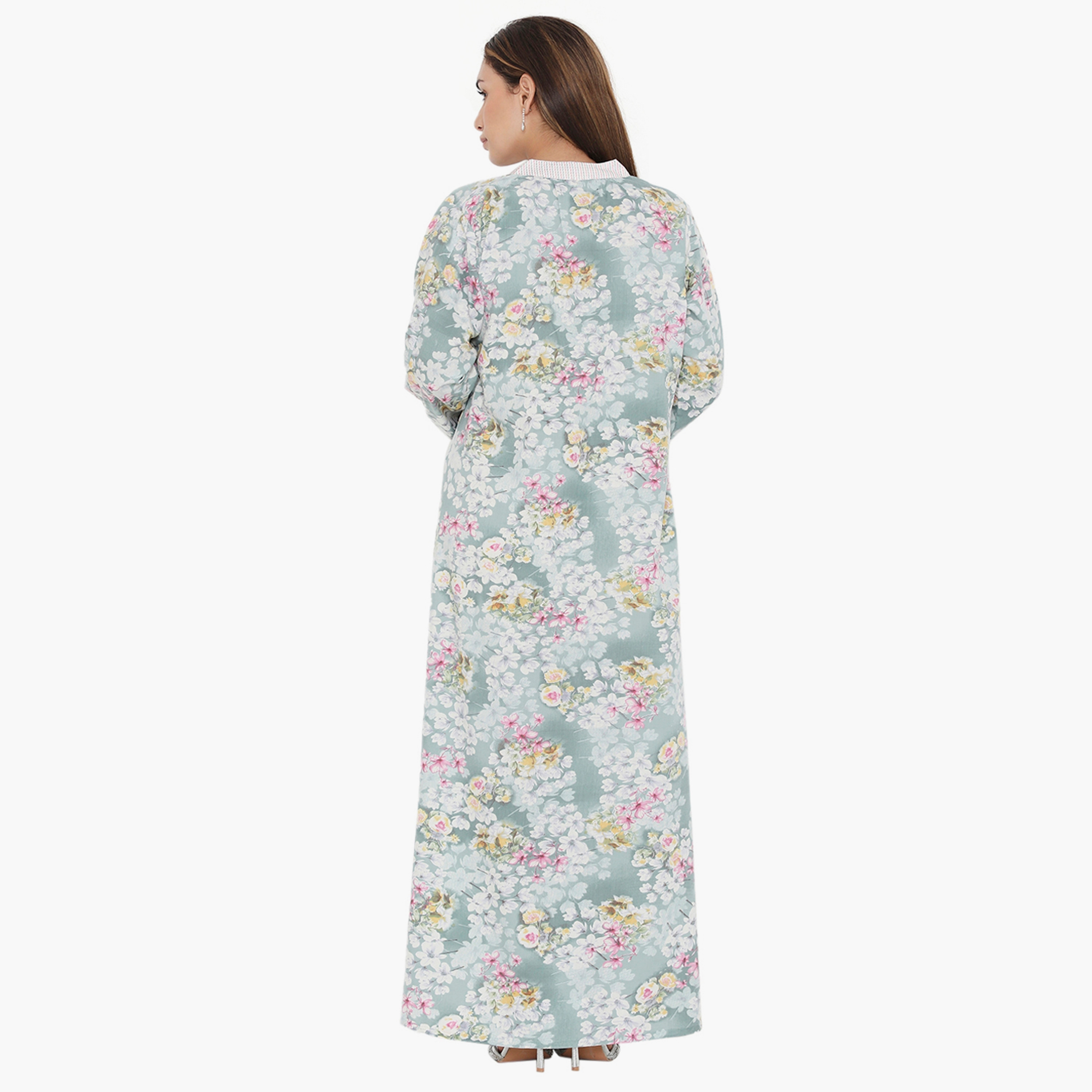 Hana & Sara Floral and Striped Yoke Women's Jalabiya-women-arabicclothing-jalabiyas-image-15