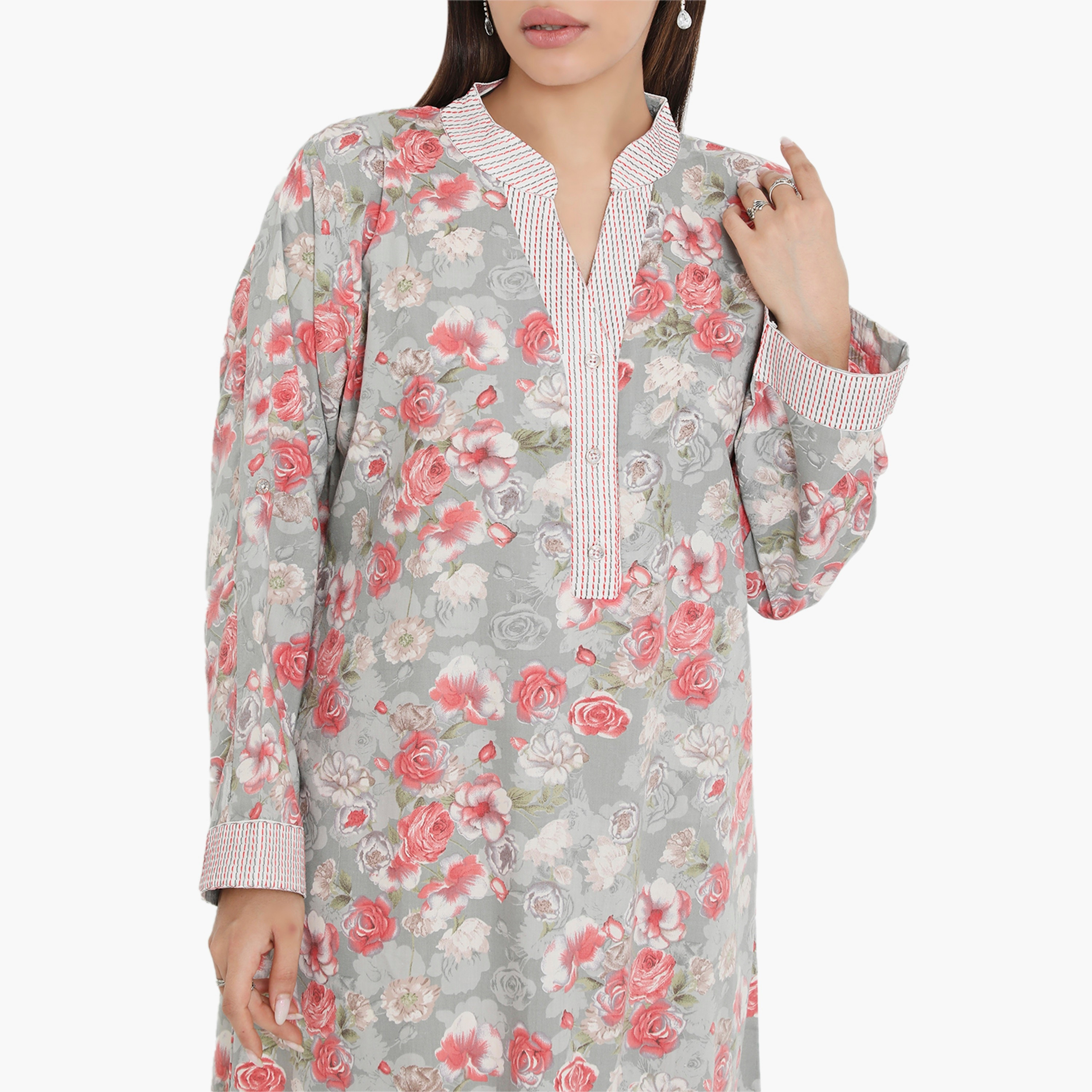 Hana & Sara Floral and Striped Yoke Women's Jalabiya-women-arabicclothing-jalabiyas-image-2