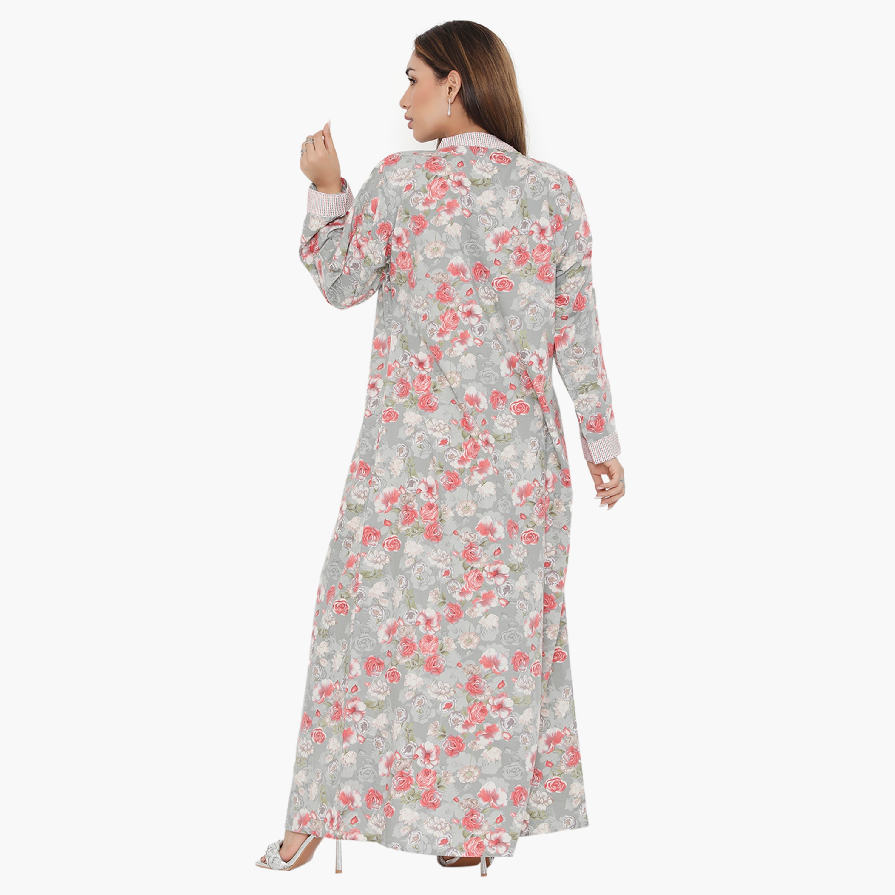 Hana & Sara Floral and Striped Yoke Women's Jalabiya-women-arabicclothing-jalabiyas-image-5