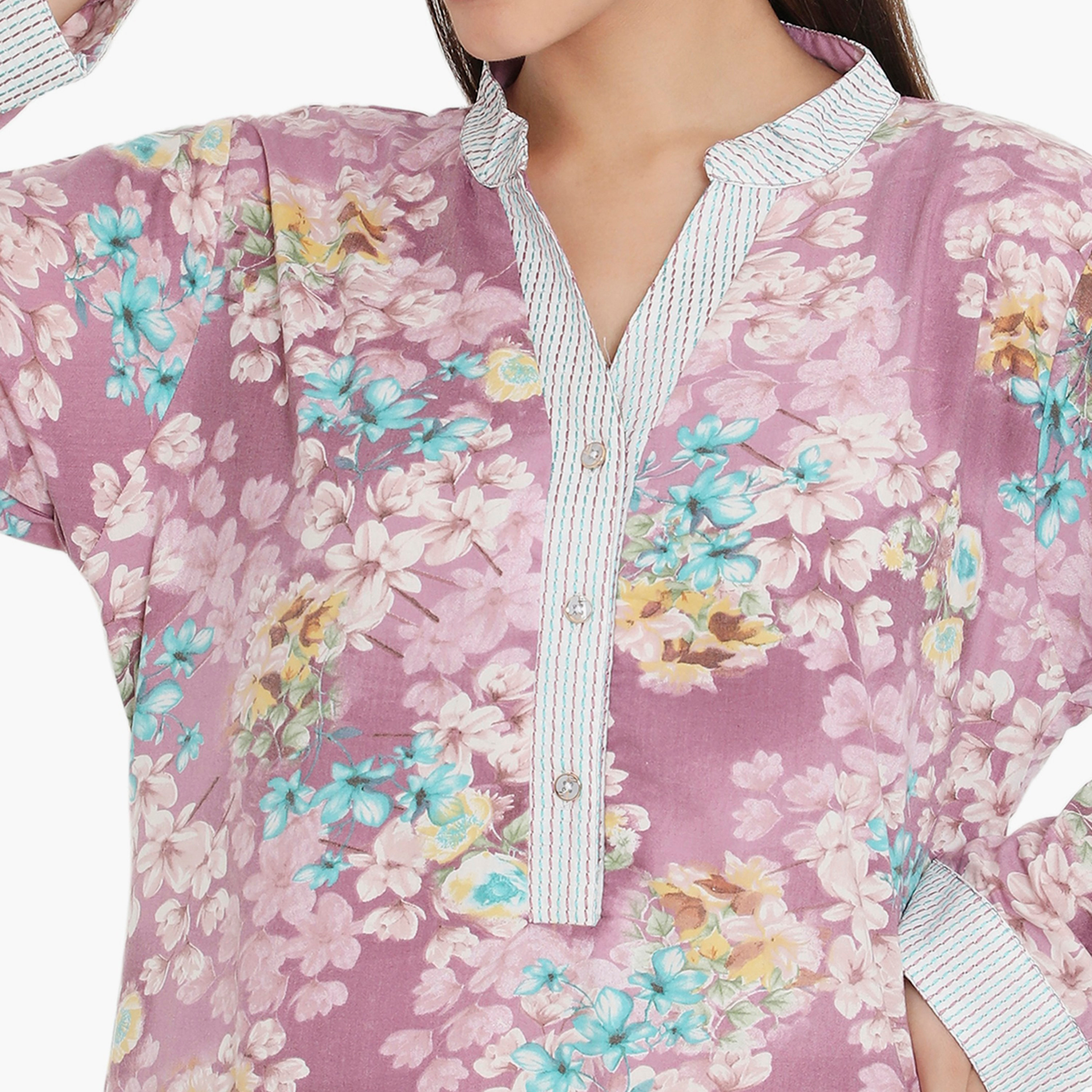 Hana & Sara Floral and Striped Yoke Women's Jalabiya-women-arabicclothing-jalabiyas-image-7