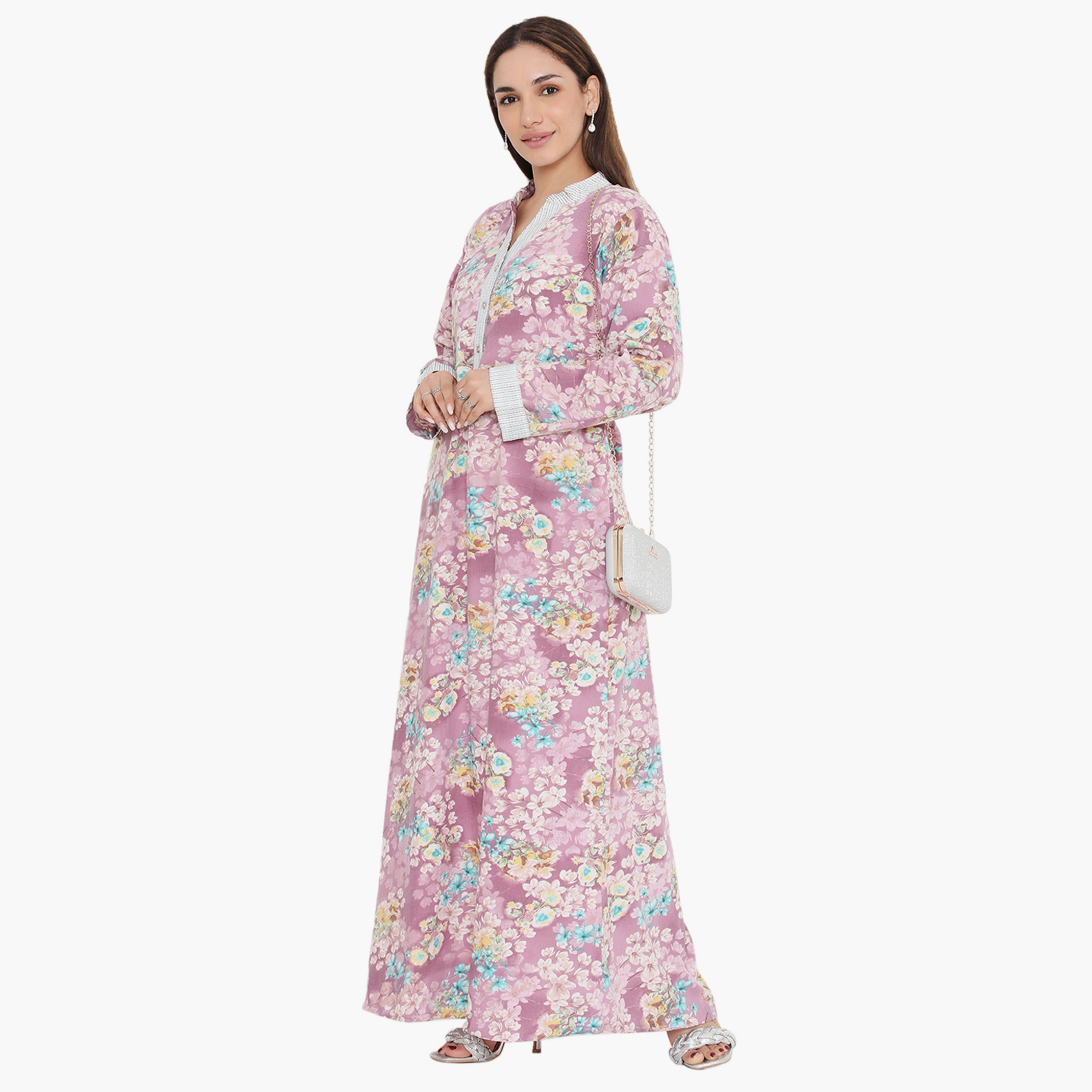Hana & Sara Floral and Striped Yoke Women's Jalabiya-women-arabicclothing-jalabiyas-image-8
