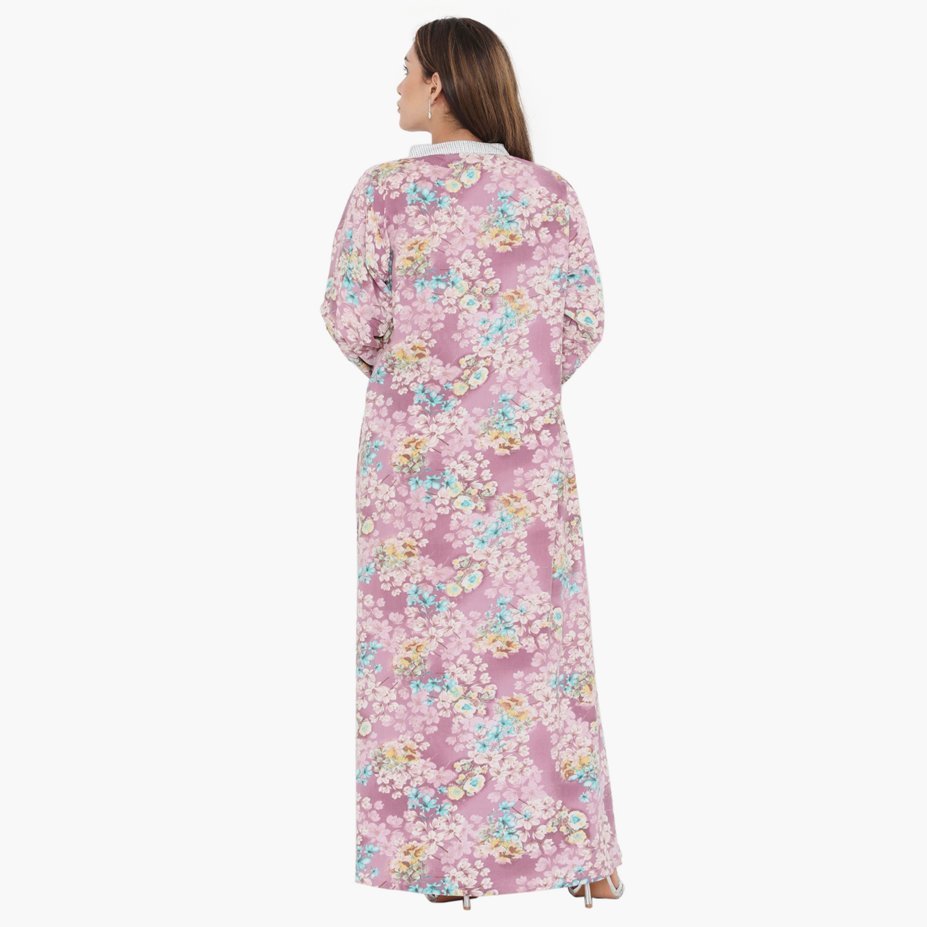 Hana & Sara Floral and Striped Yoke Women's Jalabiya-women-arabicclothing-jalabiyas-image-10