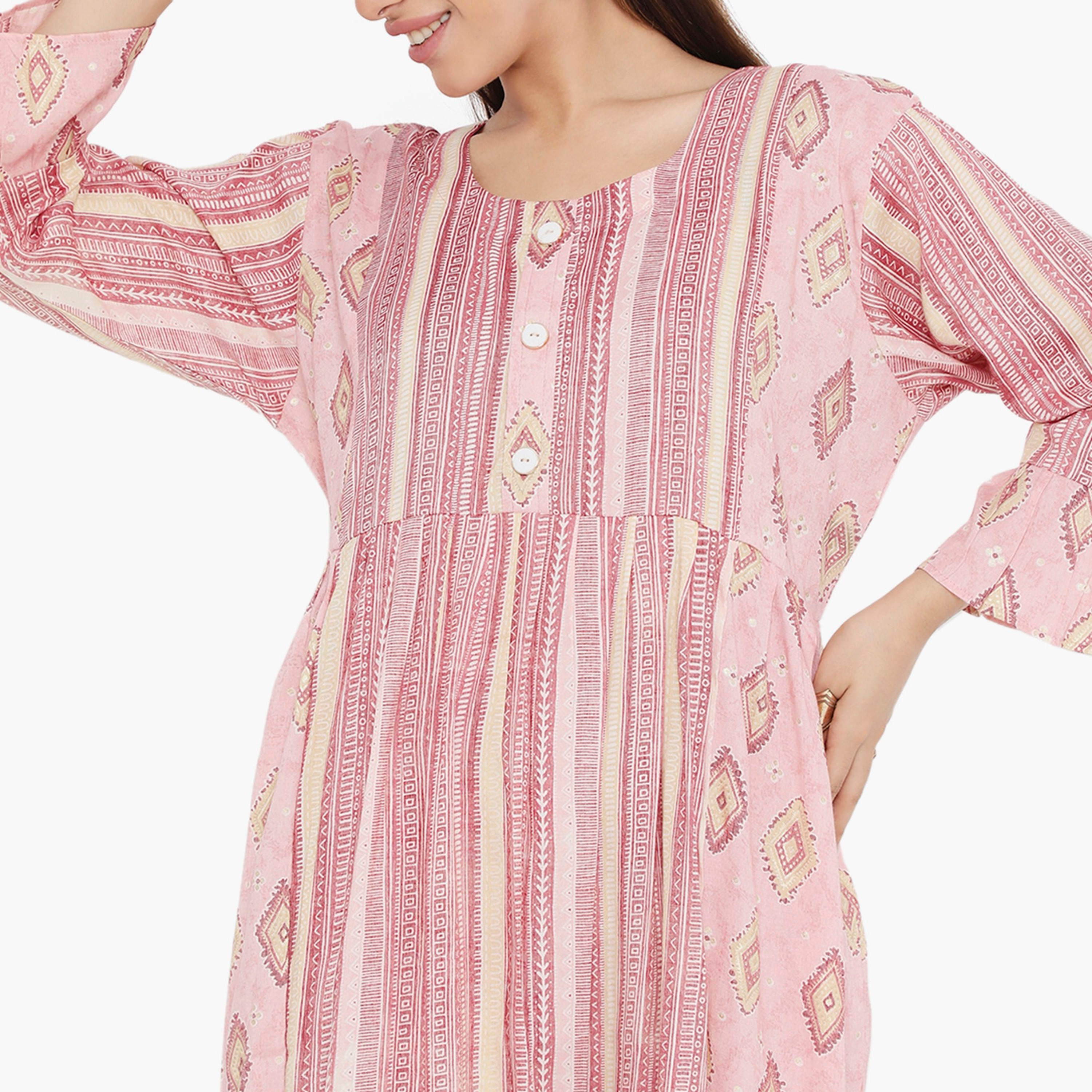 جلابية نسائية من هناء وسارة بأكمام جرس وطبعات وخطوط-women-arabicclothing-jalabiyas-image-2