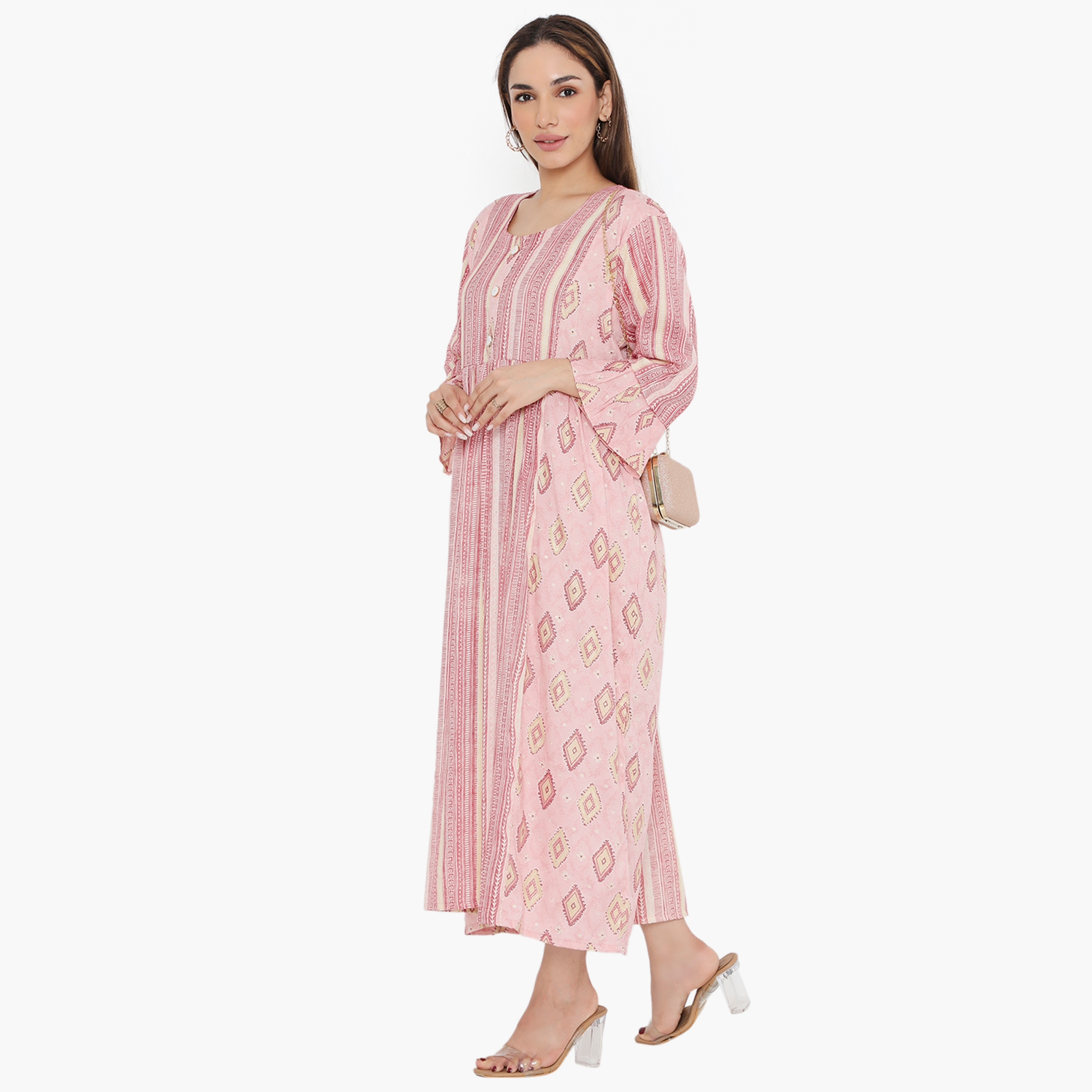 جلابية نسائية من هناء وسارة بأكمام جرس وطبعات وخطوط-women-arabicclothing-jalabiyas-image-3