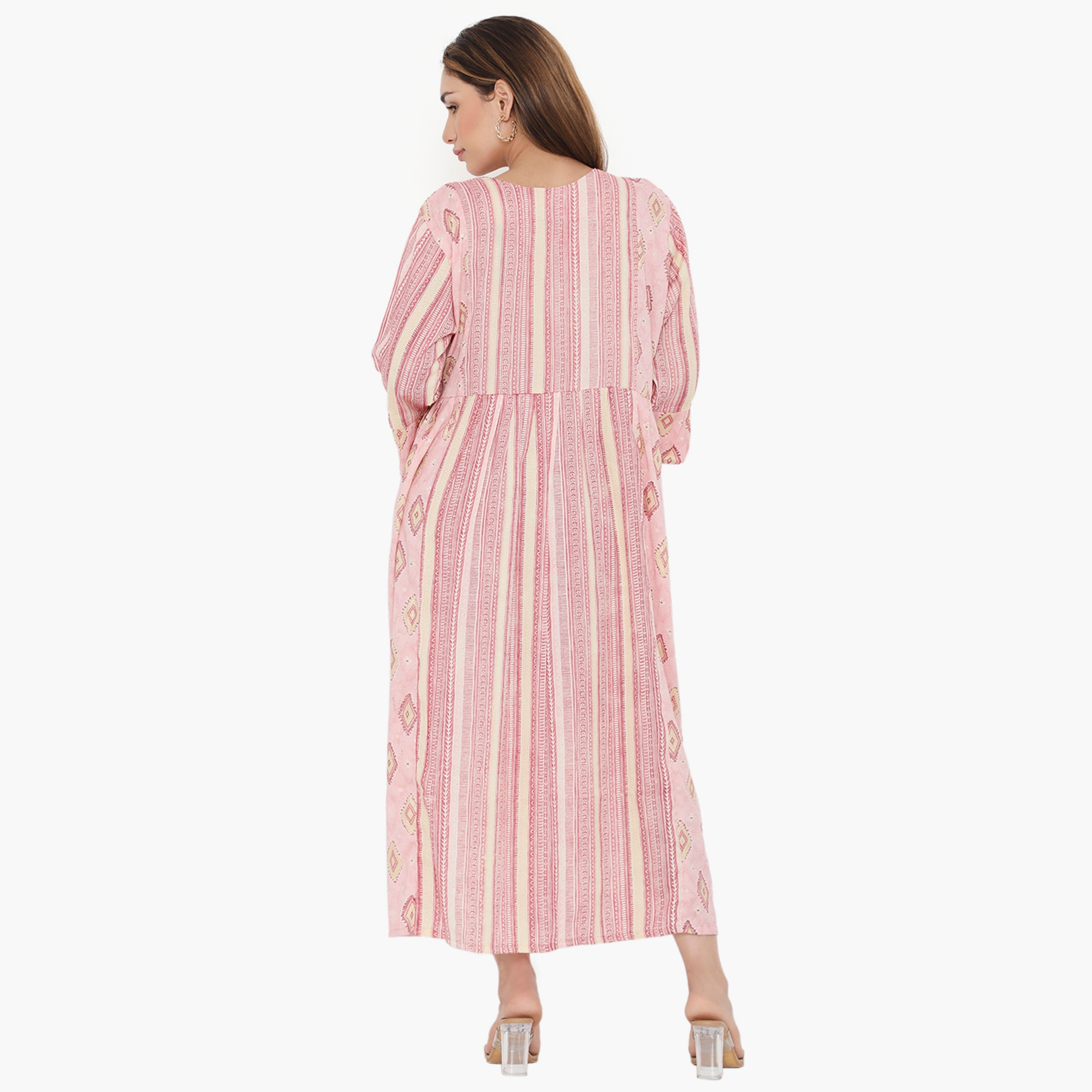 Hana & Sara Bell Sleeves Print and Stripes Women's Jalabiya-women-arabicclothing-jalabiyas-image-5
