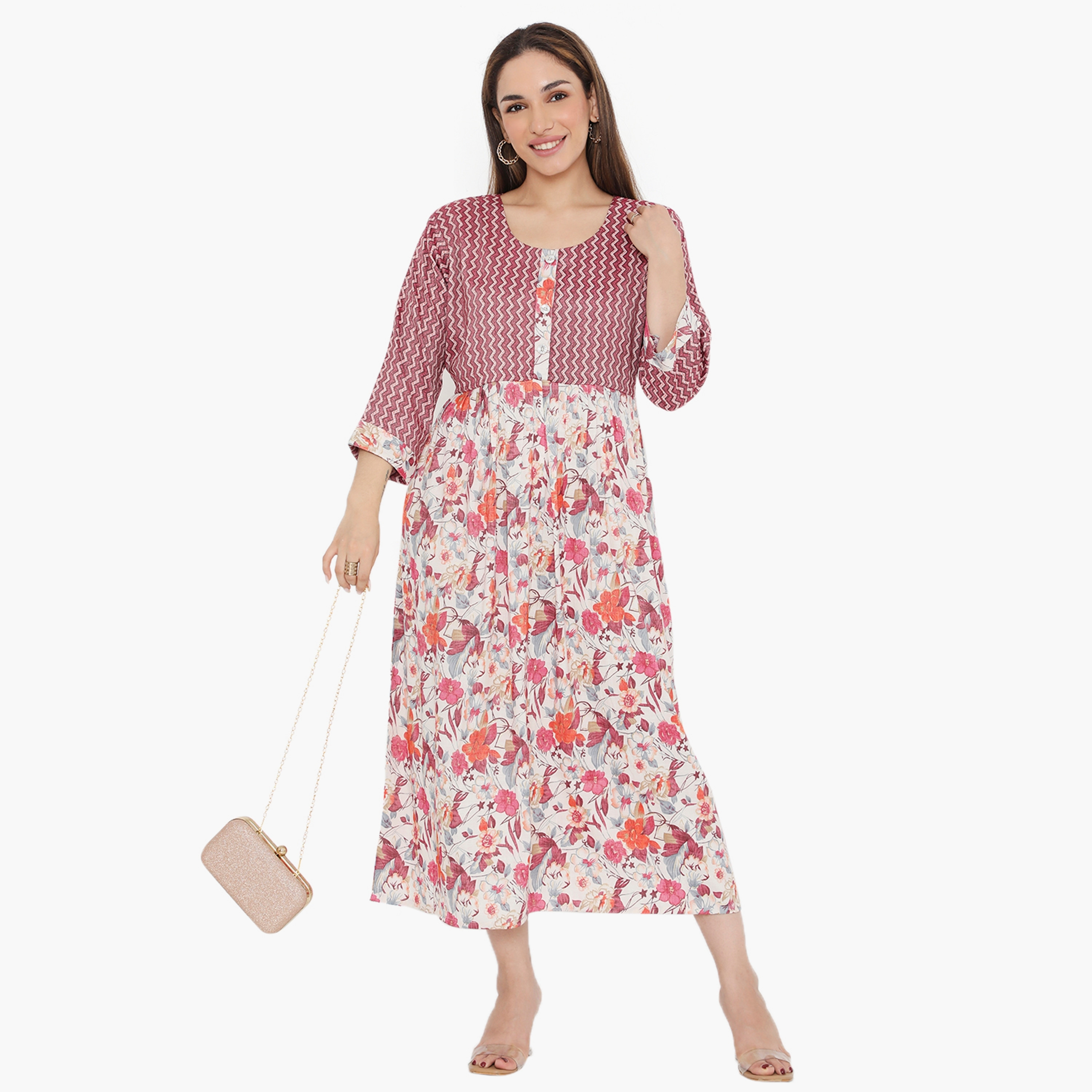 جلابية نسائية متعرجة ومزخرفة بالورود من هناء وسارة-women-arabicclothing-jalabiyas-image-1