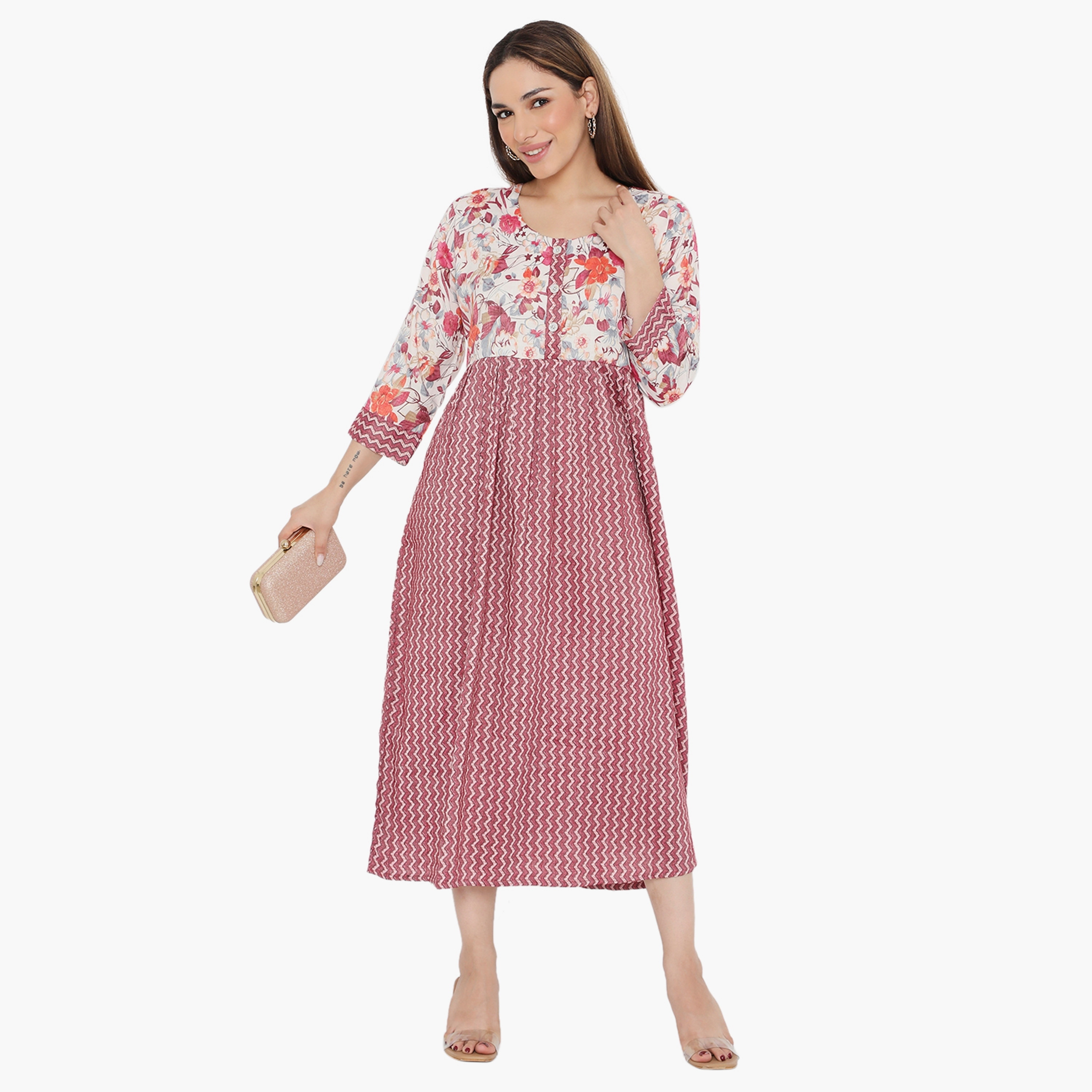 جلابية نسائية متعرجة ومزخرفة بالورود من هناء وسارة-women-arabicclothing-jalabiyas-image-1