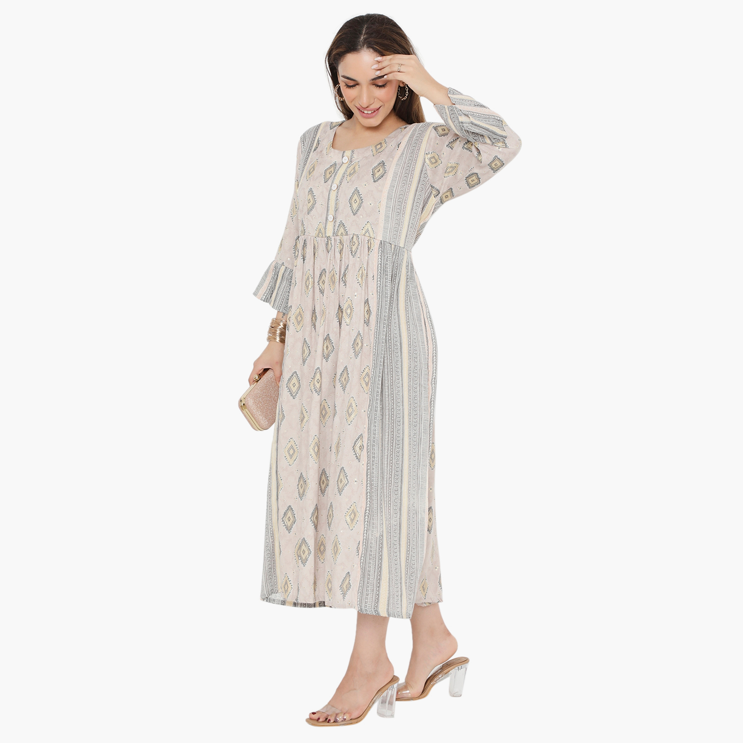 جلابية نسائية مطبوعة بأكمام جرس من هناء وسارة-women-arabicclothing-jalabiyas-image-3
