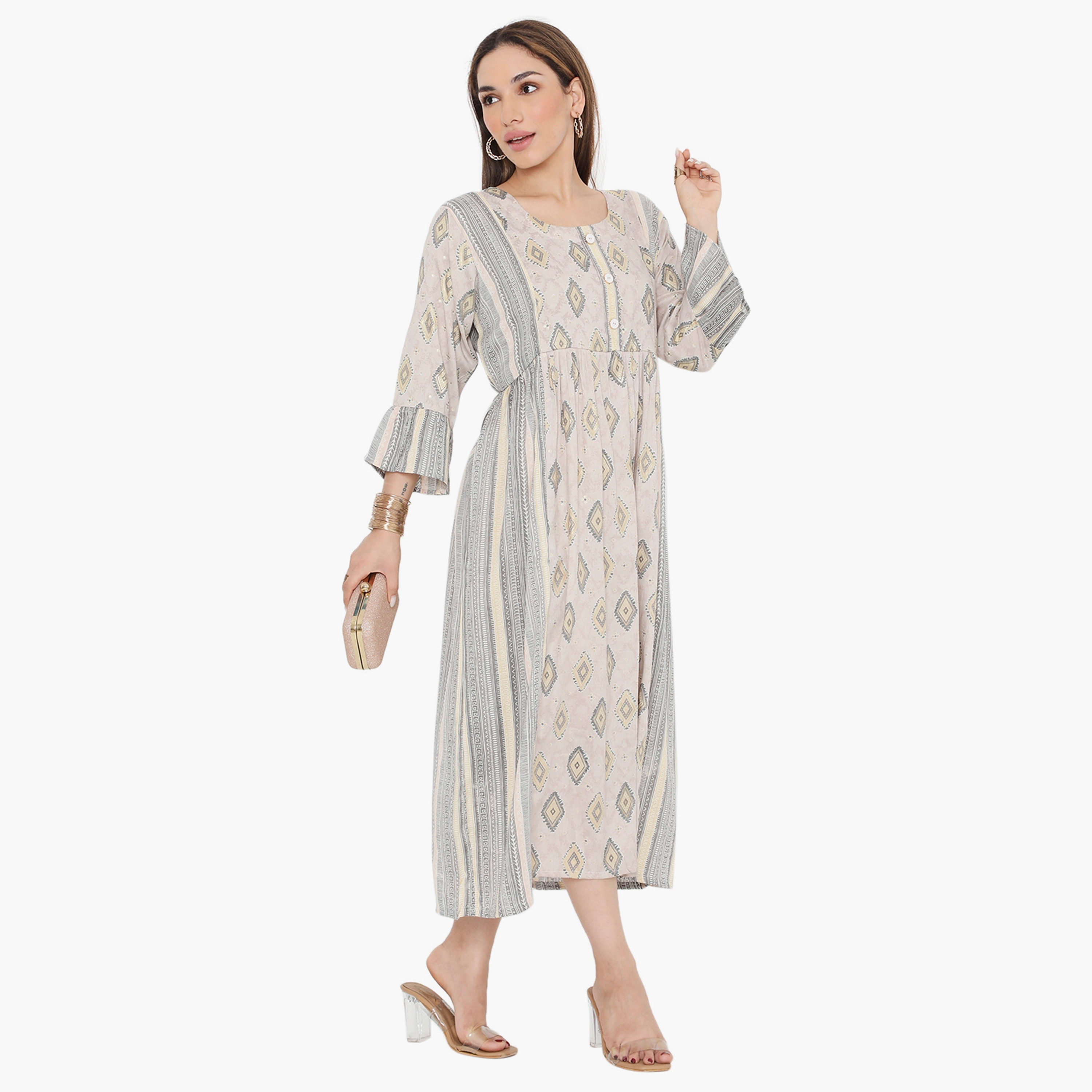 Hana & Sara Bell Sleeves Printed Women's Jalabiya-women-arabicclothing-jalabiyas-image-4